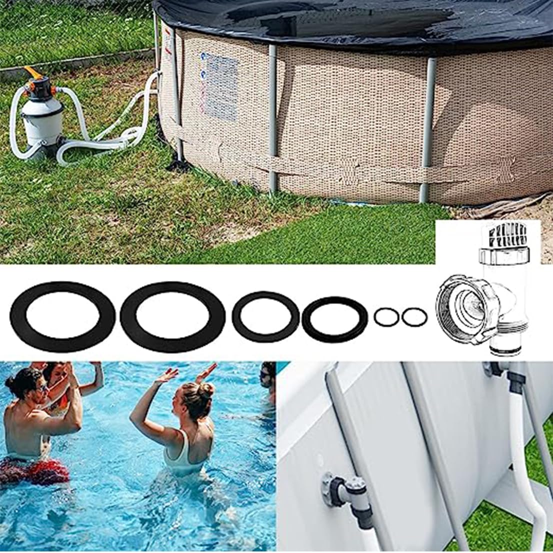 Amacoam Pool O-Oring do basenów Intex, gumowe pierścienie uszczelniające, podkładki okrągłe, 6-częściowy zestaw uszczelek gumowych O, część zamienna do części basenu Intex 10747, 25006, 25010, 28633,