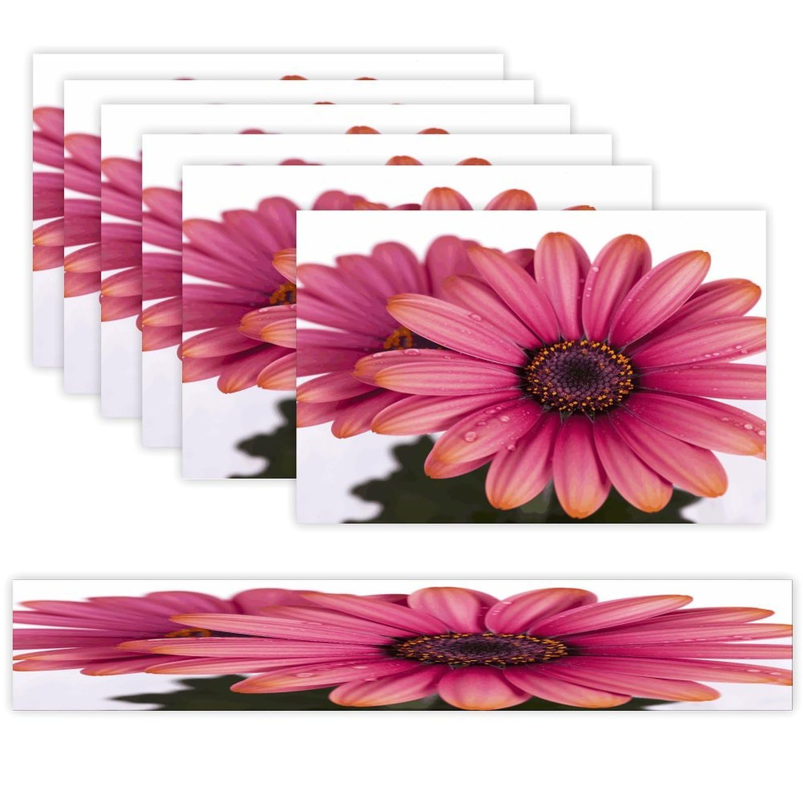 Pink Daisy Flower Table Runner and Placemats Set of 6 Heat Resistant Table Runner Place Mats Modern Cloth Table Mat Washable Linen Placemat Festive Reusable Set