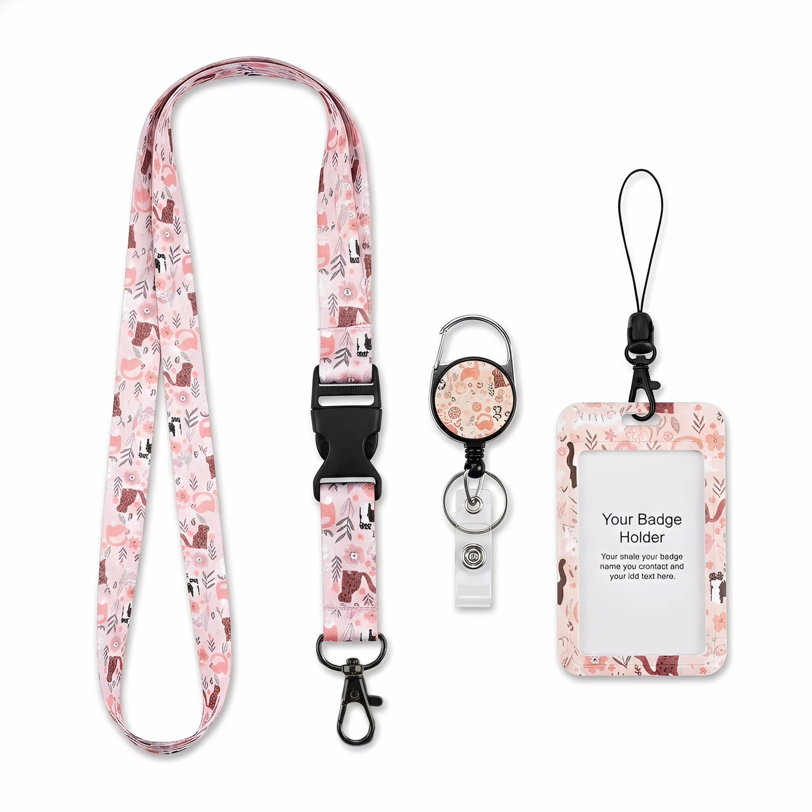Culinavog Lanyard with Card Holder, Fashionable Sliding Badge Holder with Retractable Badge Reel Clip & Detachable Lanyard Strap, ID Card Holders Retractable for Office Worker Teacher Student (Cat)