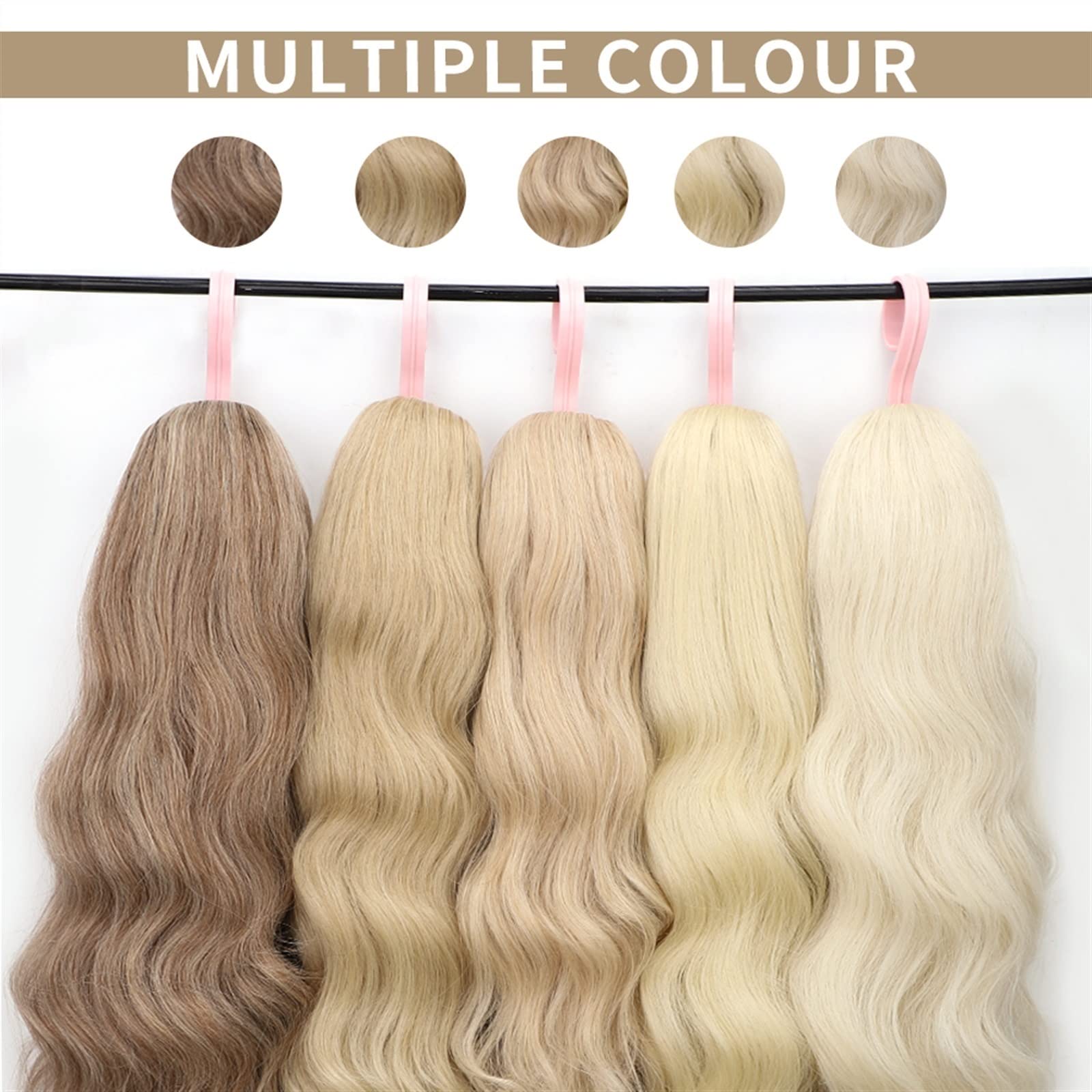 Extensión de la cola de caballo 26 "Cuerpo largo Ondulado Cordón Cola de caballo Clip suave natural en Extensión de cola de caballo Extensiones de cabello sintético resistente al calor Postizo for muj