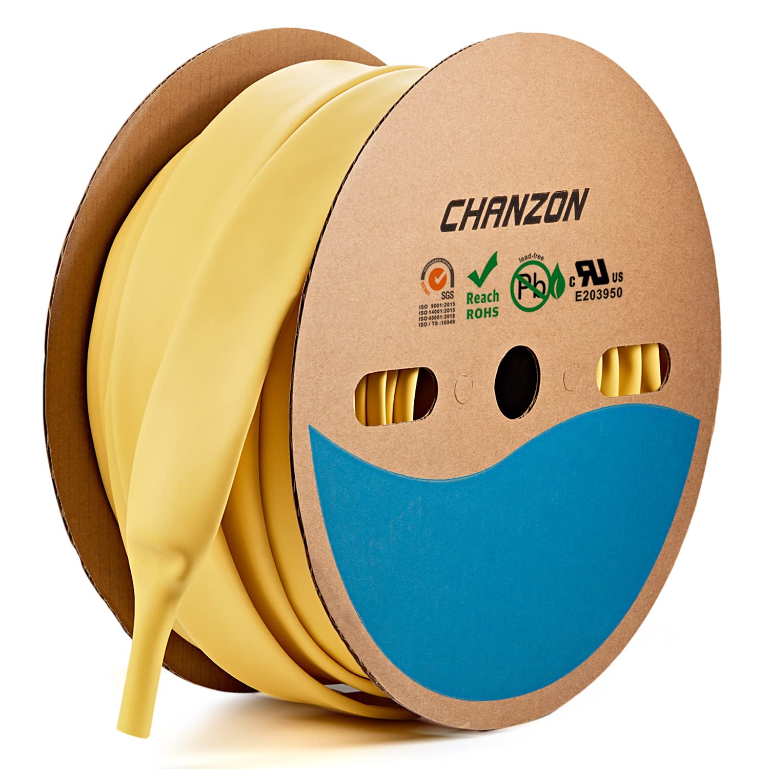 Chanzon 3:1 Ratio - 80ft Roll - Heat Shrink Tubing 1-1/4" (30mm) - Marine Grade Waterproof Adhesive Lined - (25M Total Length) Yellow Polyolefin Sleeving Wrap Shrinking 3 to 1 Ratio 1pcs