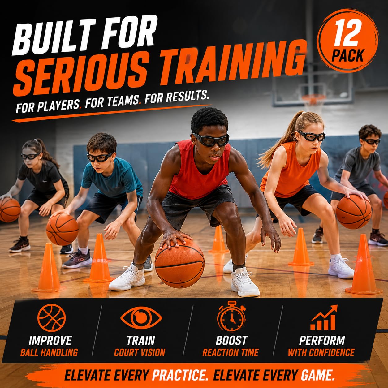 Liberty Imports Paquete de 12 gafas de baloncesto para regatear, sin mirar, especificaciones de goteo, equipo de entrenamiento de equipo, equipo deportivo