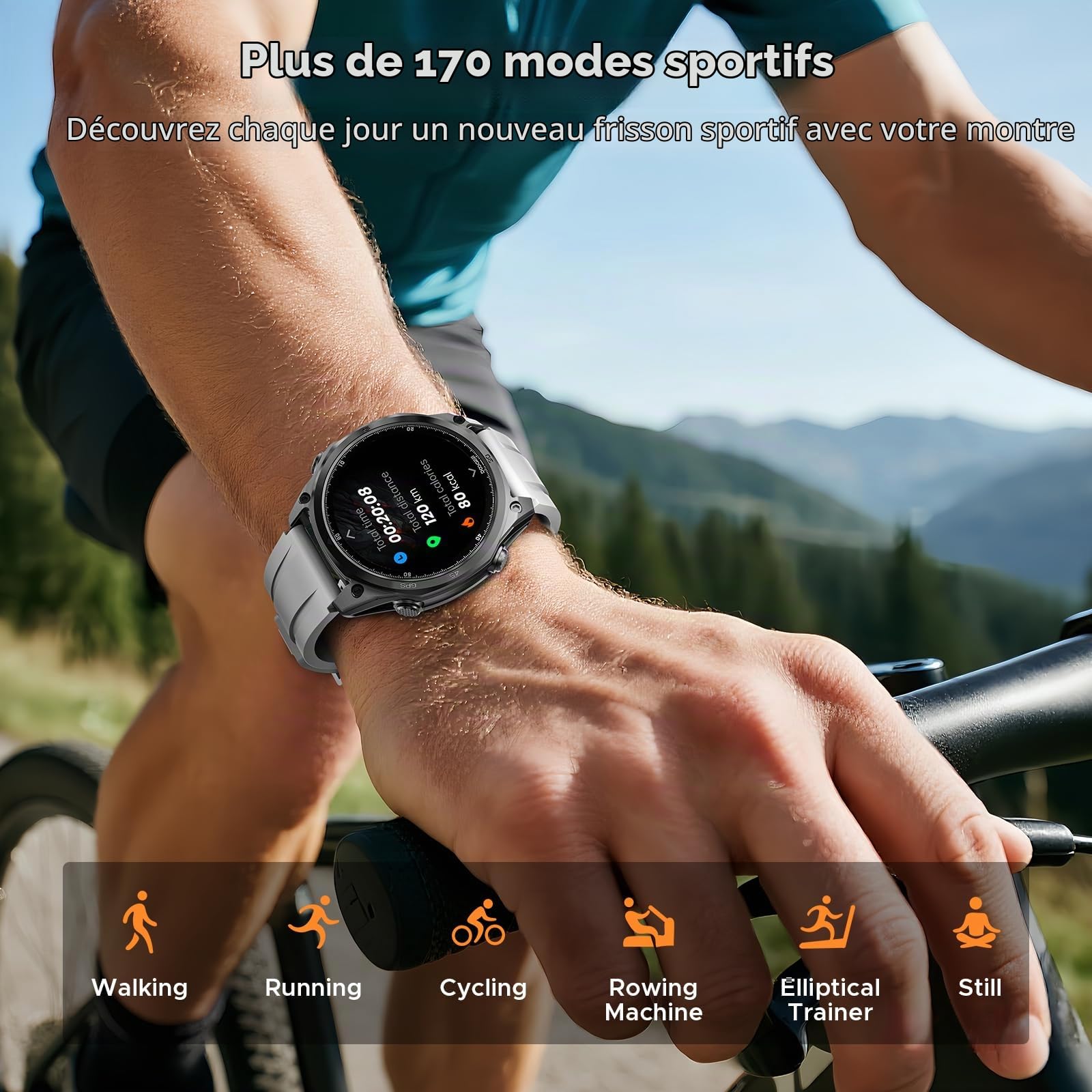 Anywise W1 Pro Montre Connectée Homme, Dual-Band GPS&Cartes Hors Ligne, 5 ATM, 12 Jours Autonomie, 1.43" AMOLED HD, 170+ Modes Sport, Bluetooth Appel, Compatible Android/iOS, 3 Bracelets