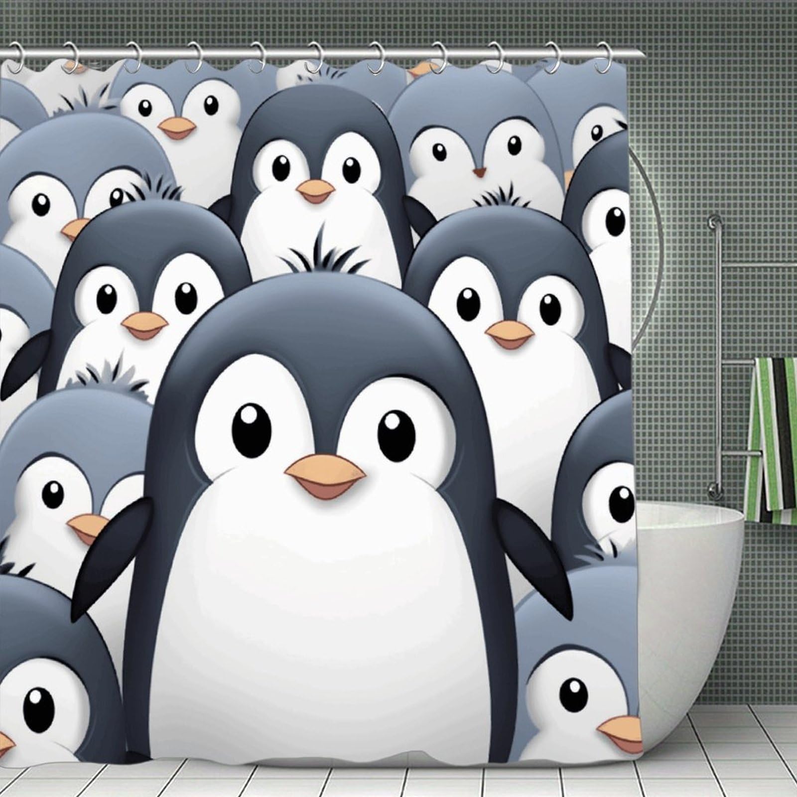 FekiLoot Cute Penguin Shower Curtain Minimalist Aesthetic Bath Curtain with Hooks Simple Water Resistant Bathroom Shower Curtains Cute Blackout Privacy Curtains Cloth Curtain