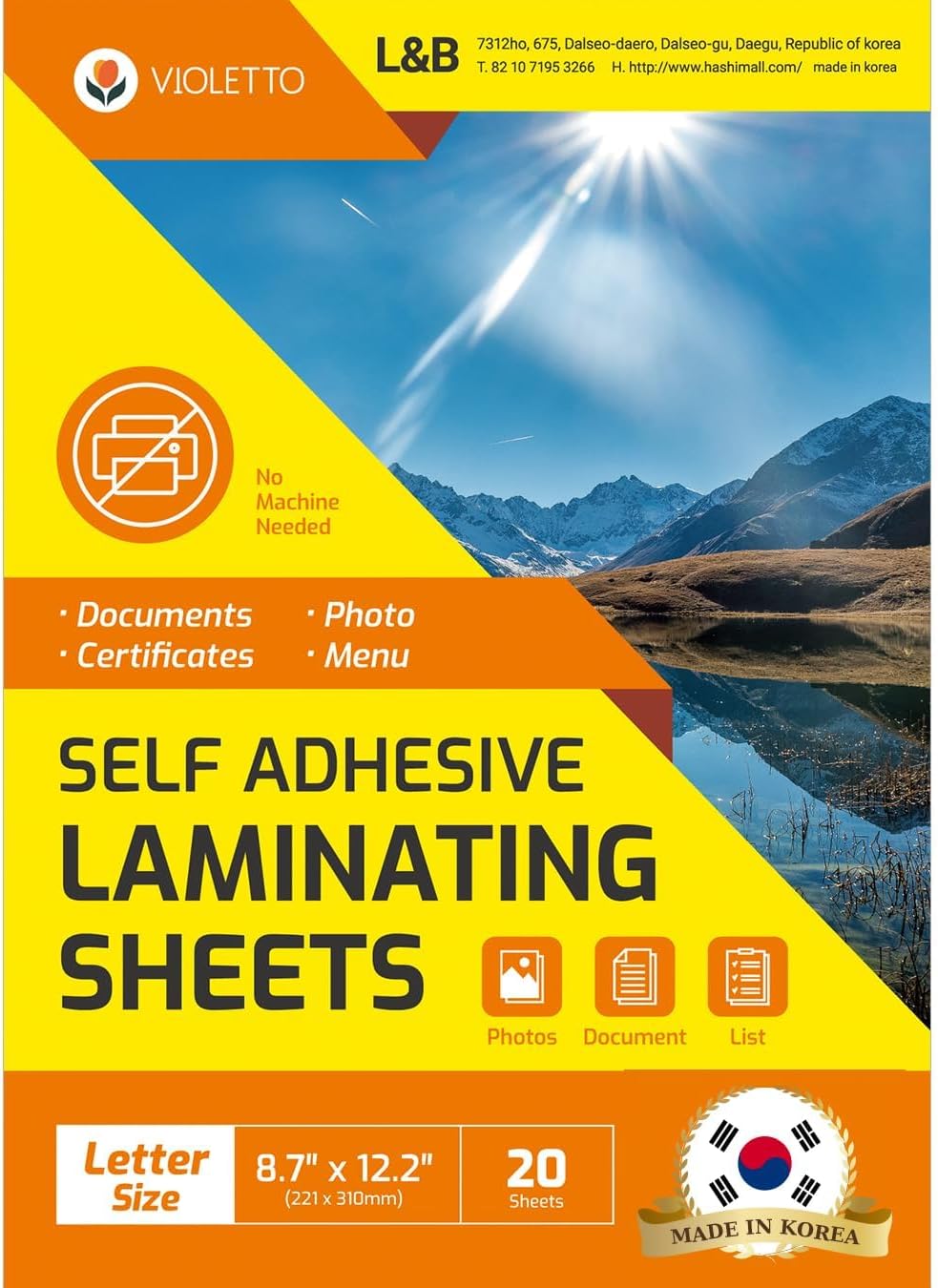 [VIOLETTO] 20 Sheets - Self Adhesive Laminating Sheets for Ultimate Protection. No Machines Needed, 4 Mil Thickness, 8.5 x 11 Inches. Effortless, Durable & Perfect for Documents & Photos.