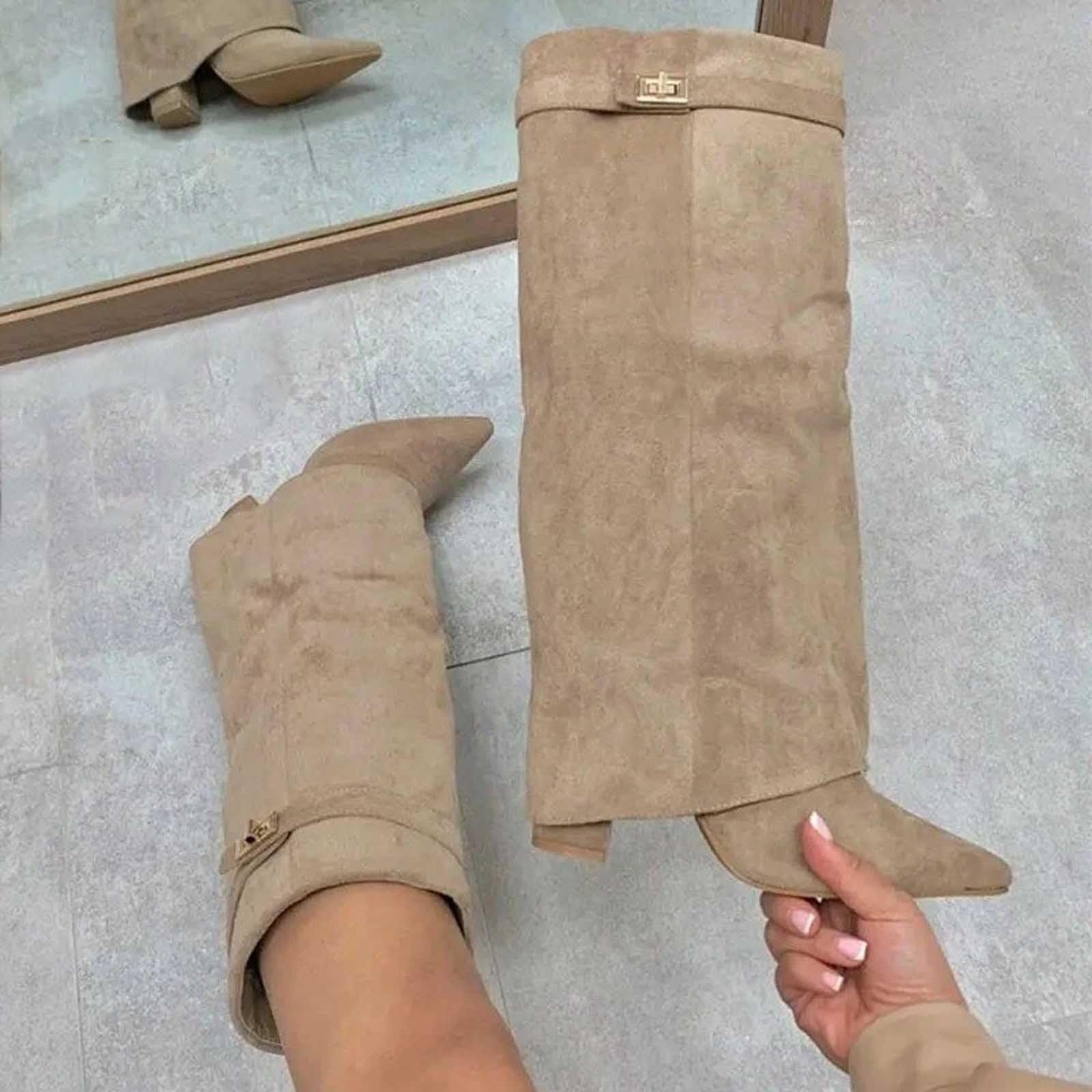Overknees Stiefel Damen Shark Boots Schwarze Stiefe Slouchy Boot - Spitzer Zehenbereich Plateauabsatz Langschaft Knee High Boots Winter Warme Leder Mode Komfort Dressy Stiefel Kniestiefel Mittelalter