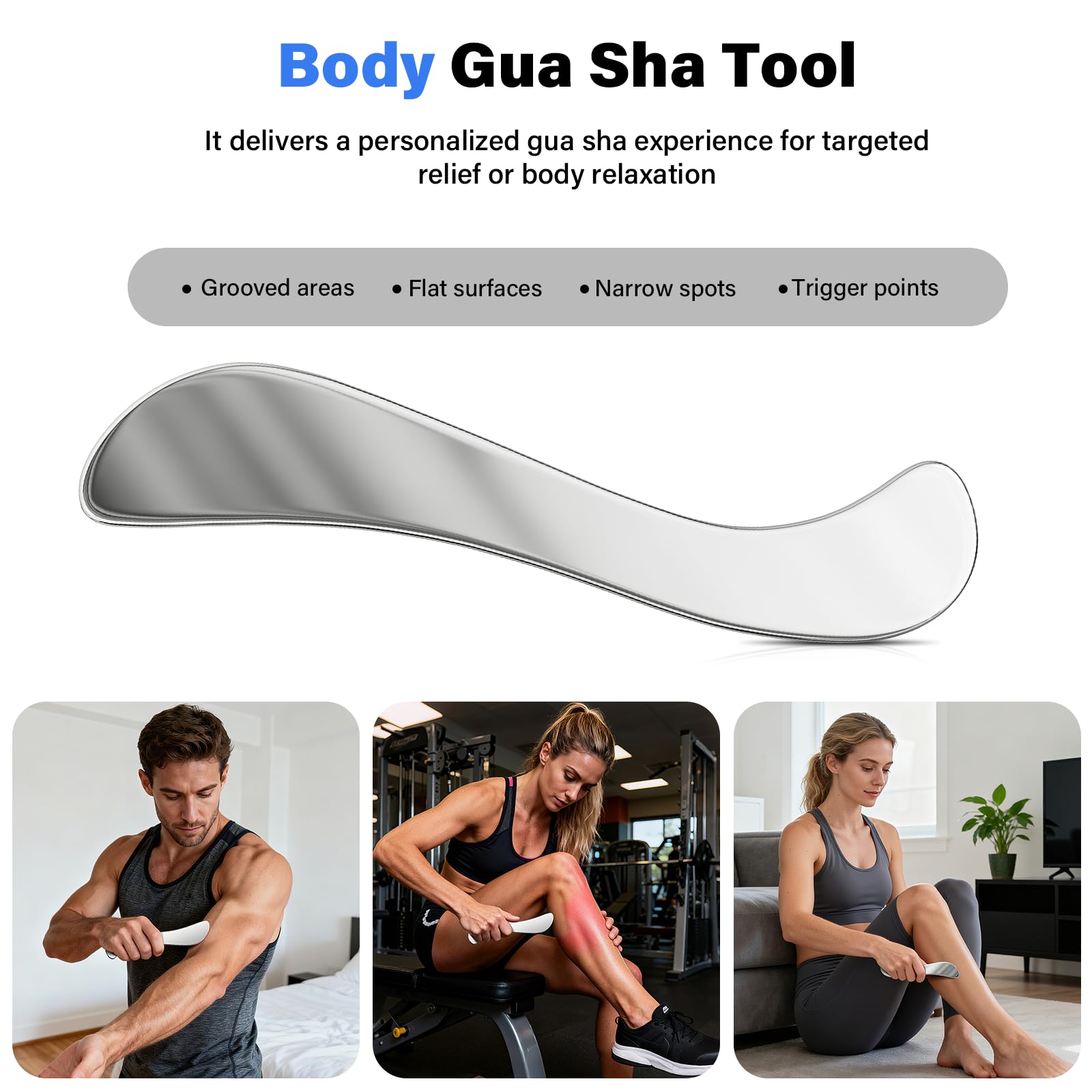 5-in-1-Muskelschaber-Werkzeug-Set, Schab-Massagewerkzeuge für Physiotherapie, Derma-Kanten-Massagewerkzeug & GuaSha-Massage-Schaber aus Edelstahl für Gesicht und Körper (5 Stück) (grau)