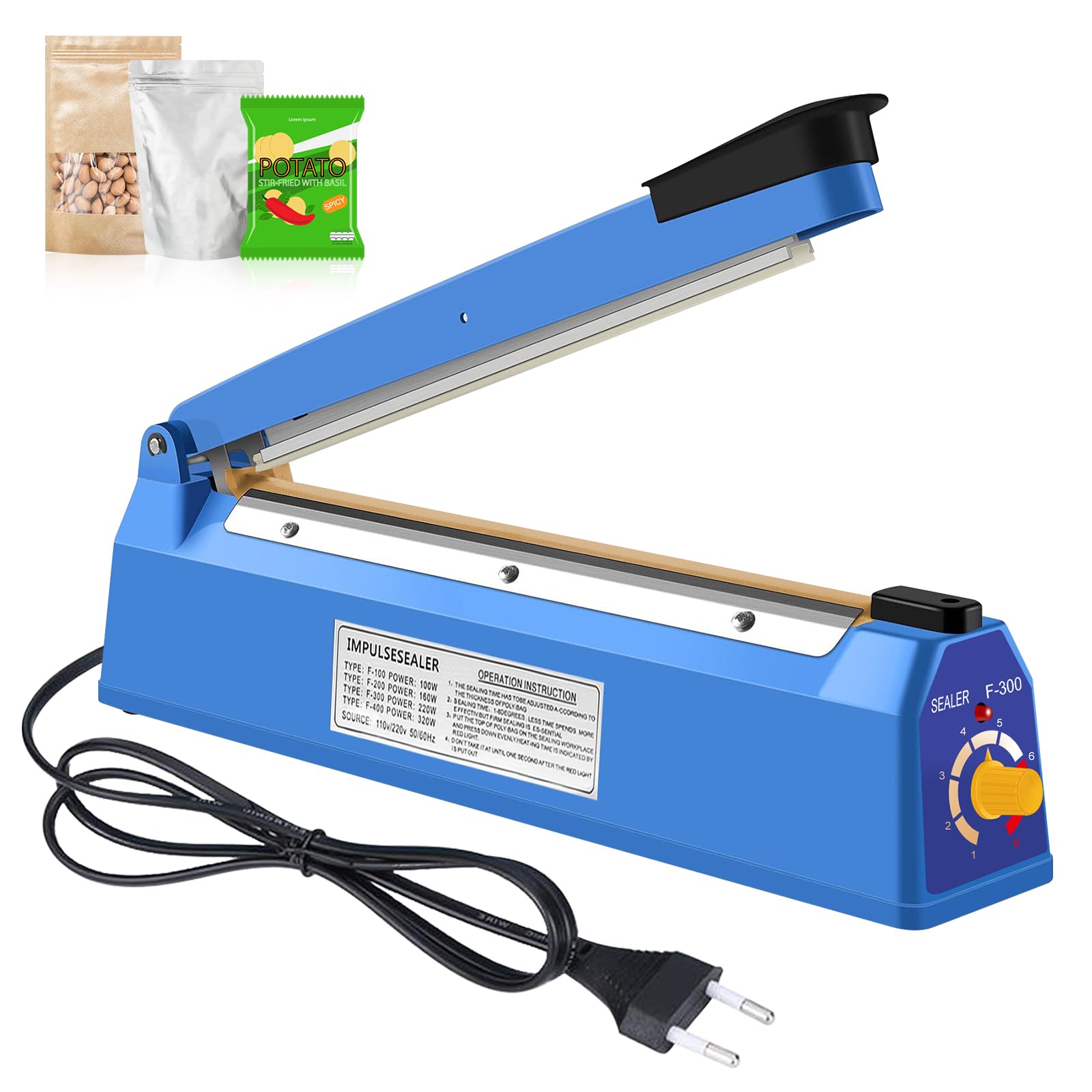 Saldatrice a caldo, 300 mm, con controllo della temperatura, sigillante, saldatrice per sacchetti, sacchetti di plastica, pellicola Mylar e conservazione degli alimenti, colore blu