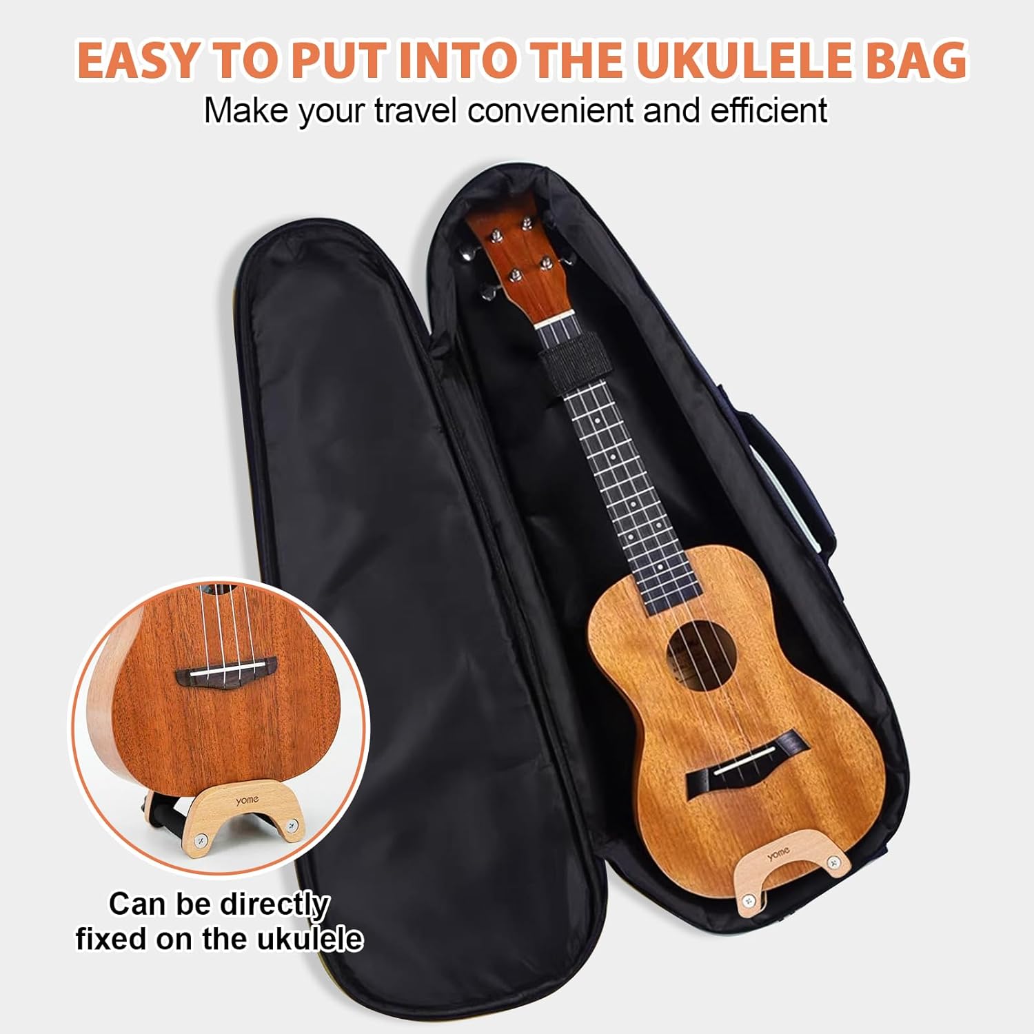 Ukulele Stand Floor & Desktop, Solid Wood Clip-On Travel Stand, Stores Attached in Gig Bag, Adjustable for 21"-26" Soprano/Concert/Tenor Ukuleles