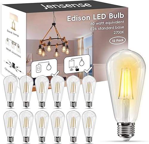 Miniatura 21 de Jensense Edison - Bombillas LED E26, equivalente a 60 vatios, bombillas regulables, 5000 K, luz diurna, blanco frío, vintage, 7 W, bombillas Edison