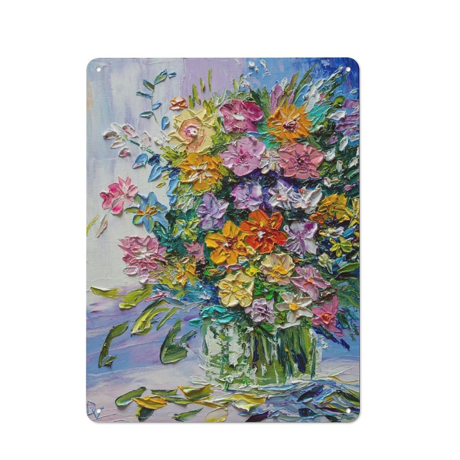Junmoney Style-10 Bouquet Of Flowers Rustic Metal Sign 40X30cm For Garden Room Or Summerhouse, For Themed Interiors In Garden Rooms And Summerhouses
