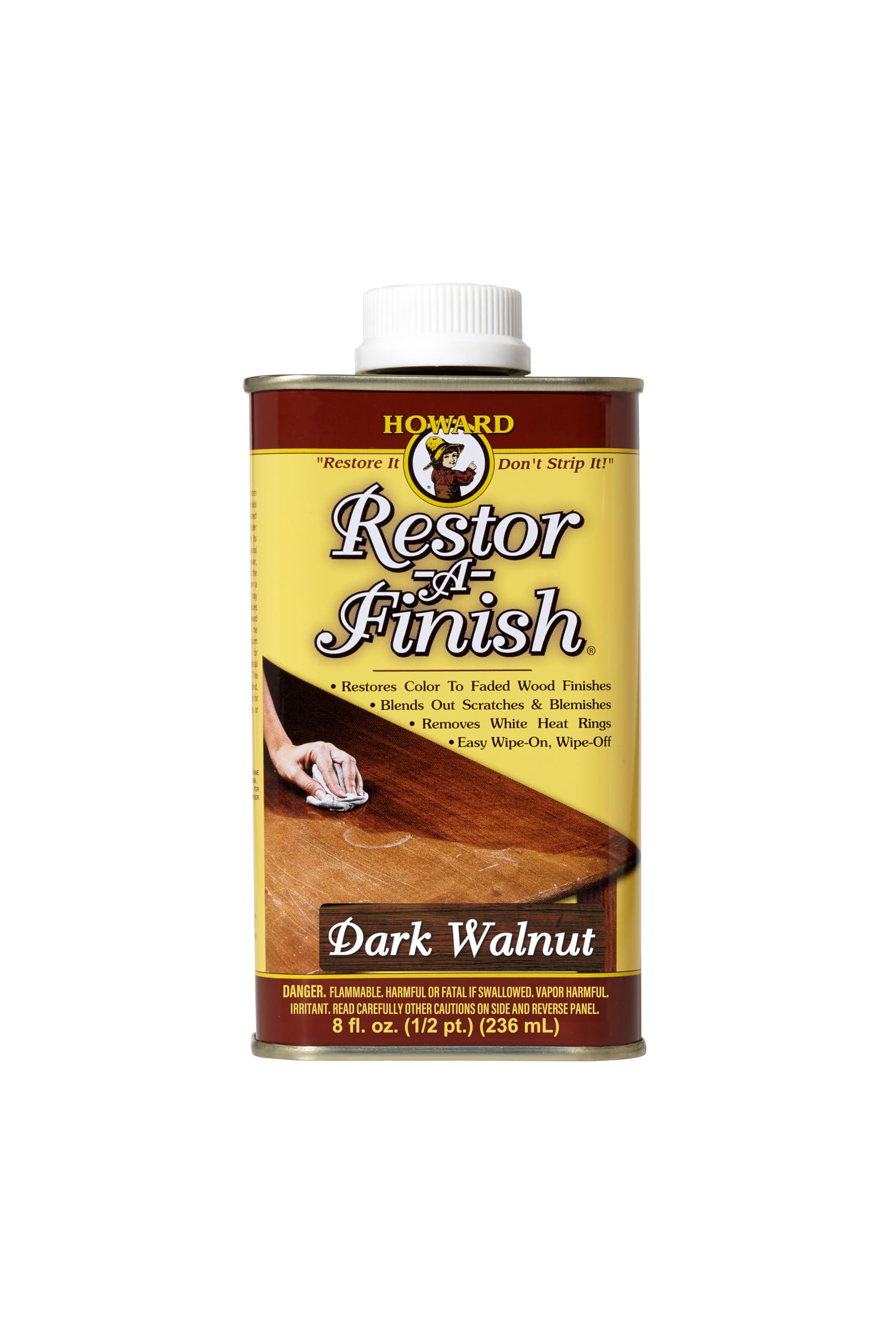 HOWARD - Restor-A-Finish: Restore Your Dark Walnut Wood Finishes Repair Scratches, Eliminate Stains, White Heat or Water Rings and More. Safe on Furniture, Trim, and All Finished Wood. Size: 8 Fl oz