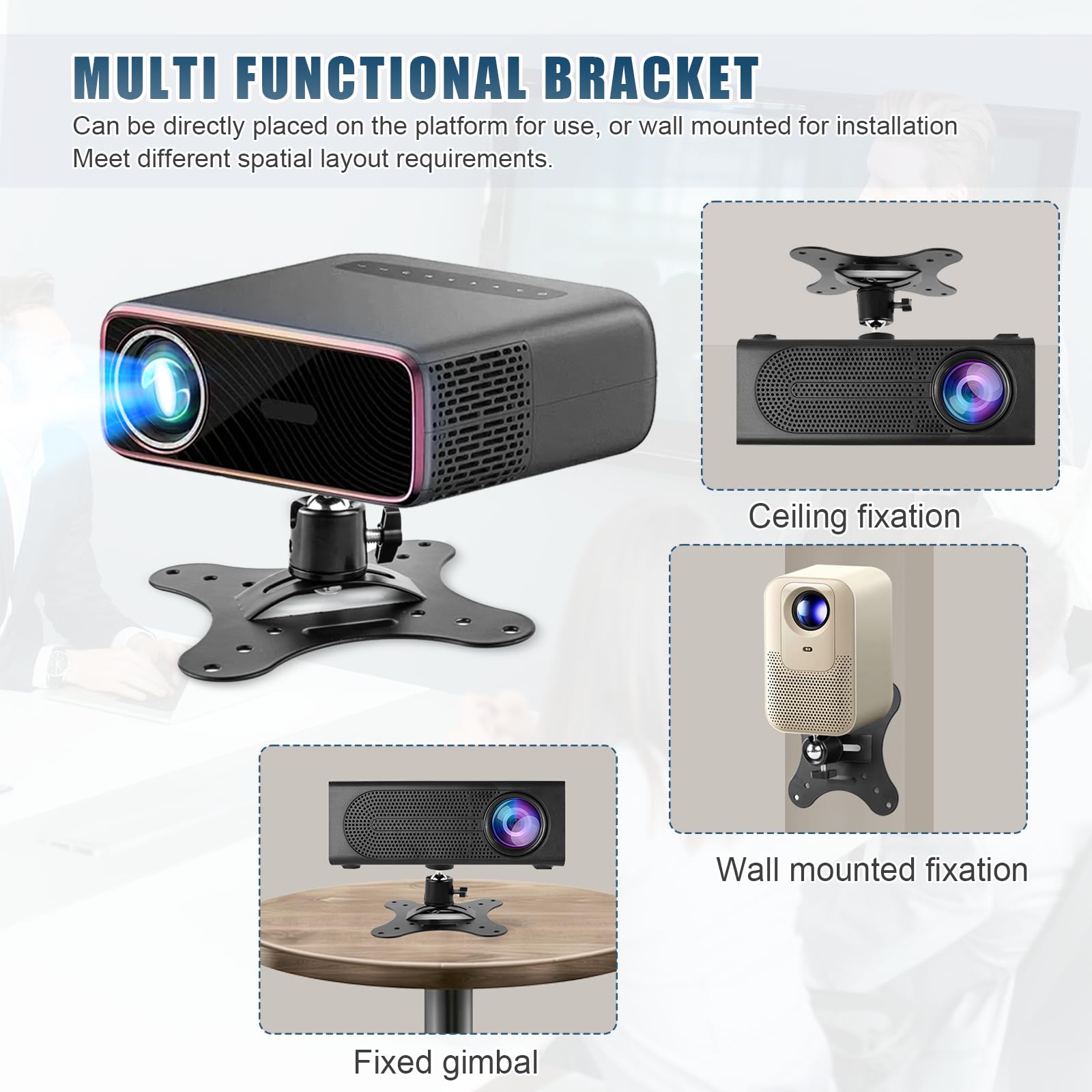 Supporto Proiettore, Supporto Proiettore a Soffitto, Staffa Proiettore Soffitto Regolabile a 360°, Supporti per Videoproiettore Universale Adatto per Home Theater, Sale Da Gioco e Uffici, Metallo, Ner