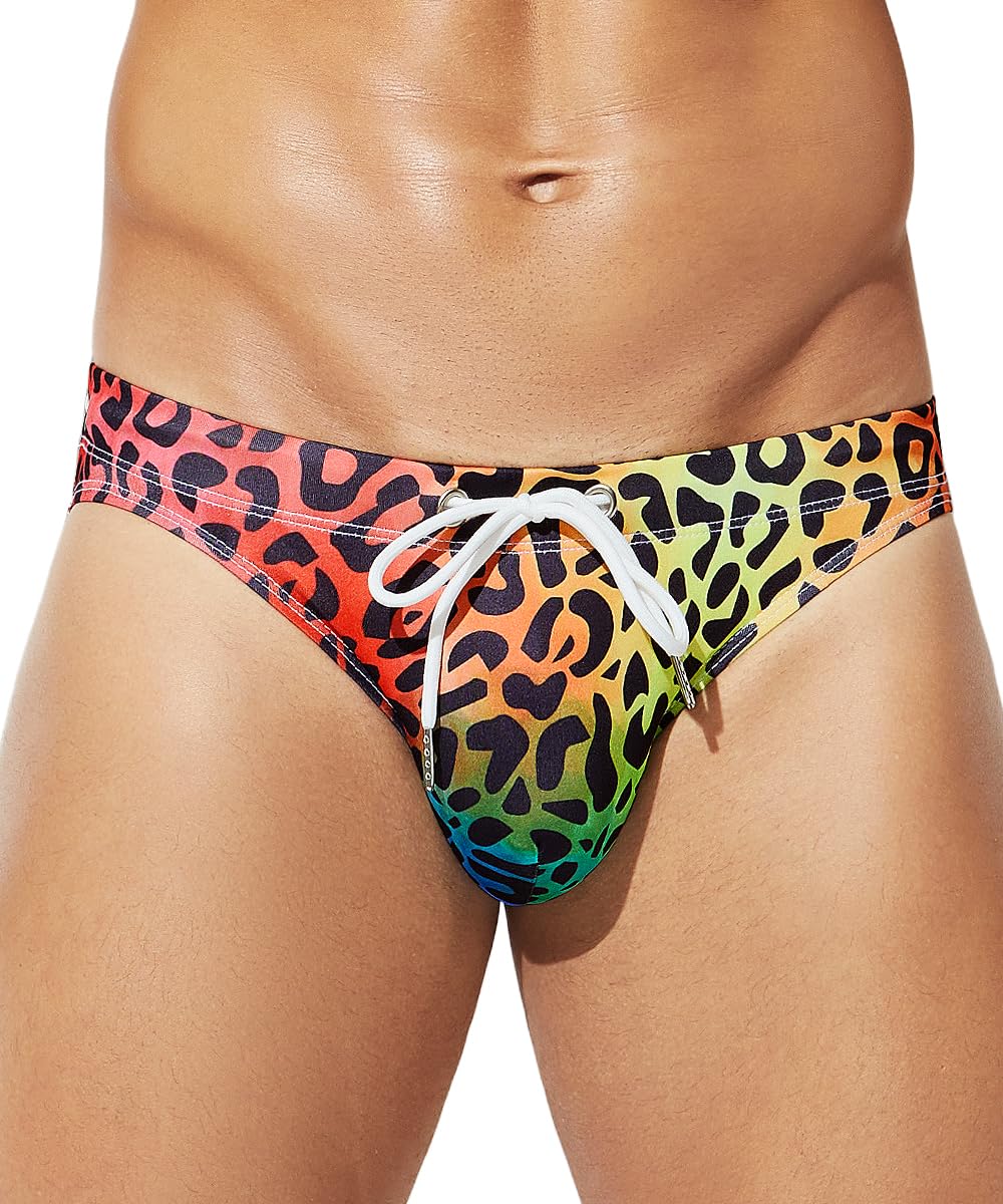 Men's Swim Briefs Sexy Low Rise Printed Bikini Adjustable Drawstring Swimwear