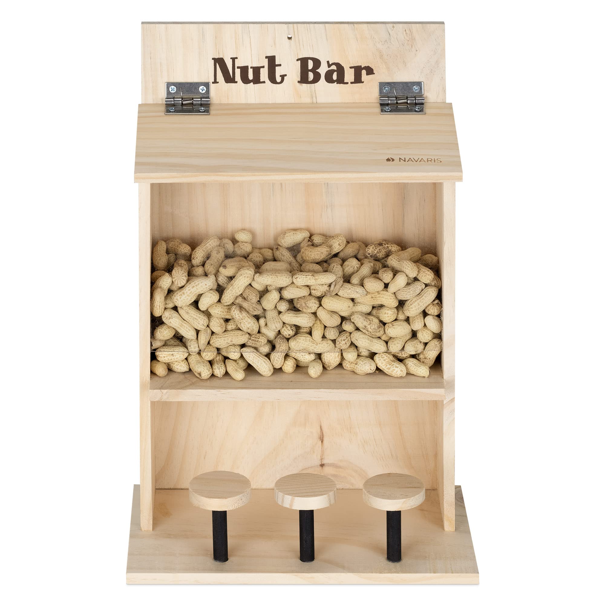 Navaris Mangiatoia per Scoiattoli - Scatola per Alimenti Scoiattolo da Esterno - Squirrel Nut Bar - Alimentatore Decorativo - 42x28x15,5cm - Legno
