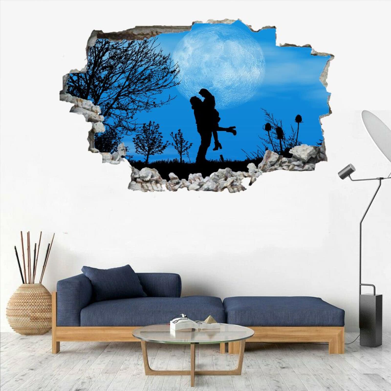 Lune Autocollants De Décoration Murale Arbre Affiche Amovible D'Art Smashed Tattoo Thème De L'Amour Stickers Muraux Pour La Décoration De La Maison Chambre Pépinière Anniversaire Mariage 80x120cm