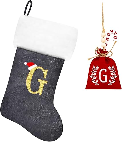 Miniatura 14 de Medias de Navidad con monograma de terciopelo rojo de 20 pulgadas con puño de felpa súper suave blanca, medias de Navidad bordadas personalizadas