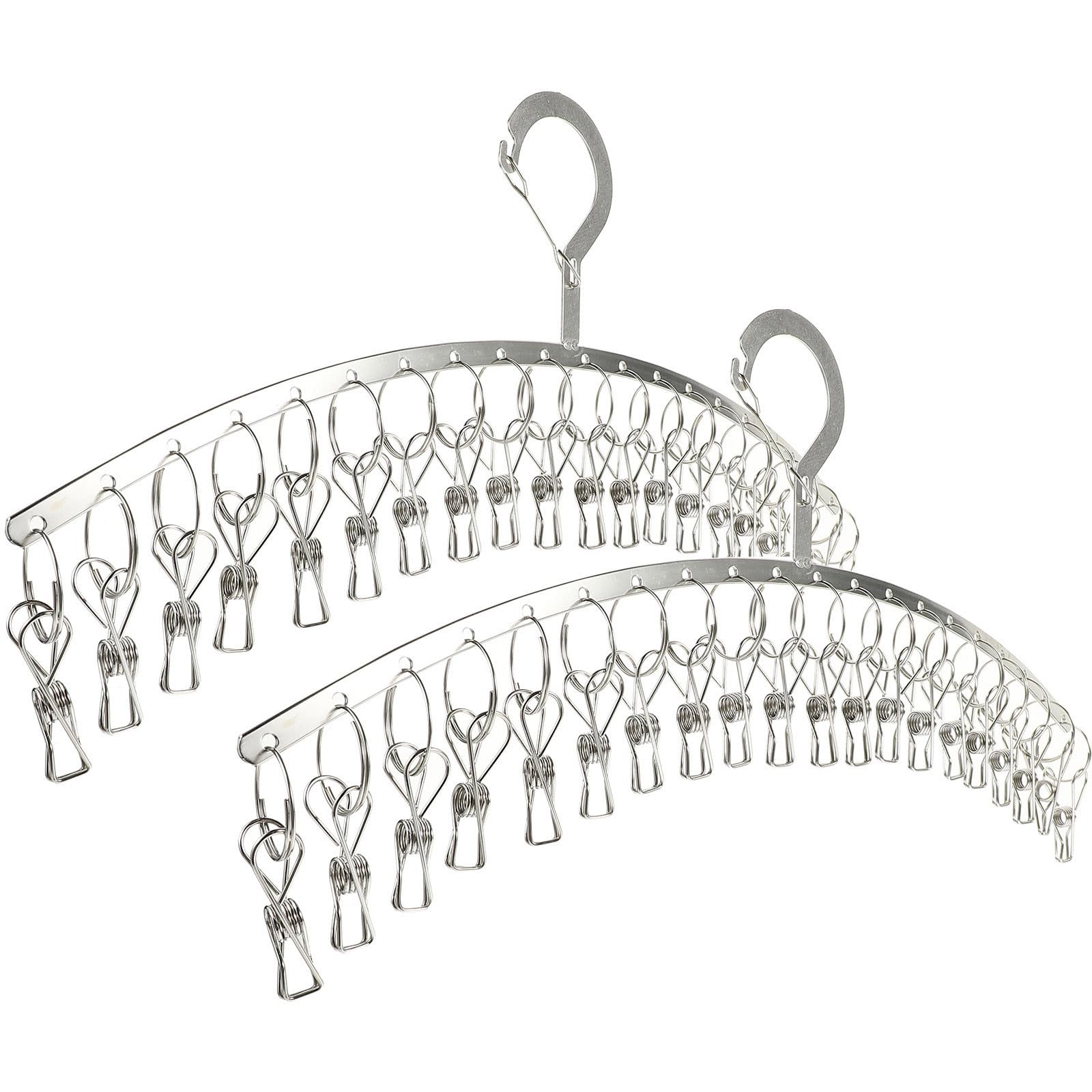 Stendibiancheria in Acciaio Inox 2 Pezzi 20 Clip Regolabili Antivento, Grucce Clip per Calzini e Biancheria Intima, Organizzatore Multifunzionale per Uso Domestico e Outdoor