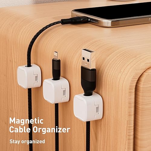 Miniatura 2 de Paquete de 12 clips para cables, organizador de cables, soporte de cable para mesita de noche, organizador de cables magnético, soporte de cable de