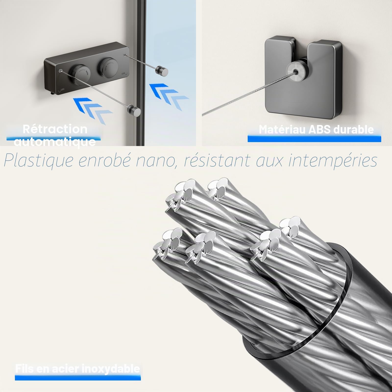 MUSTORN Fil Double Linge Extérieur Retractable Support Mural, Extensible Corde A Linge Retractable Interieur Etendoir Linge Exterieur Etendoir Mural Exterieur Sechoir Mural Interieur 4.2m(Noir)