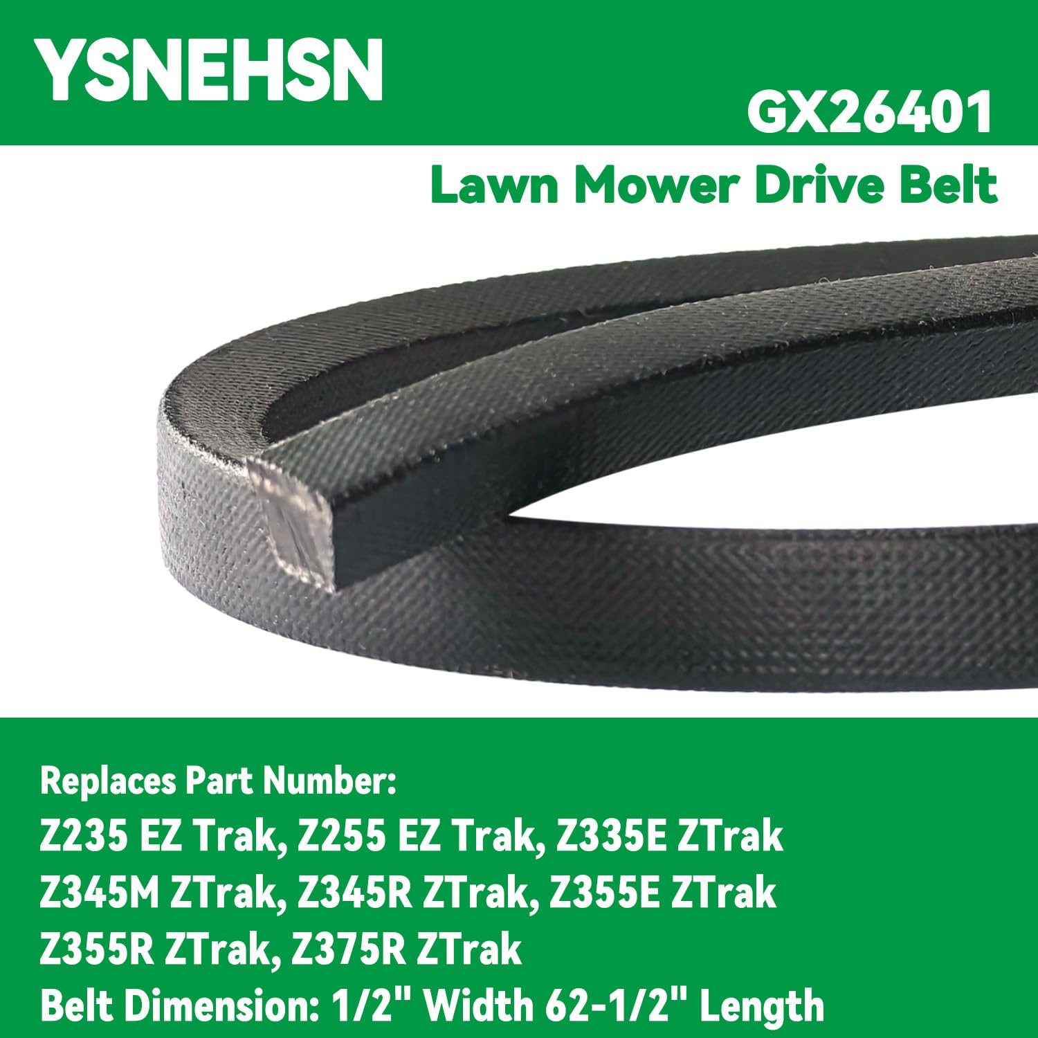 GX26401 - Correa de transmisión para cortacésped John Deere M165413, Z235 EZ Trak, Z335E ZTrak, Z345M ZTrak, Z255 EZ Trak (1/2 pulgadas x 62-1/2 pulgadas)