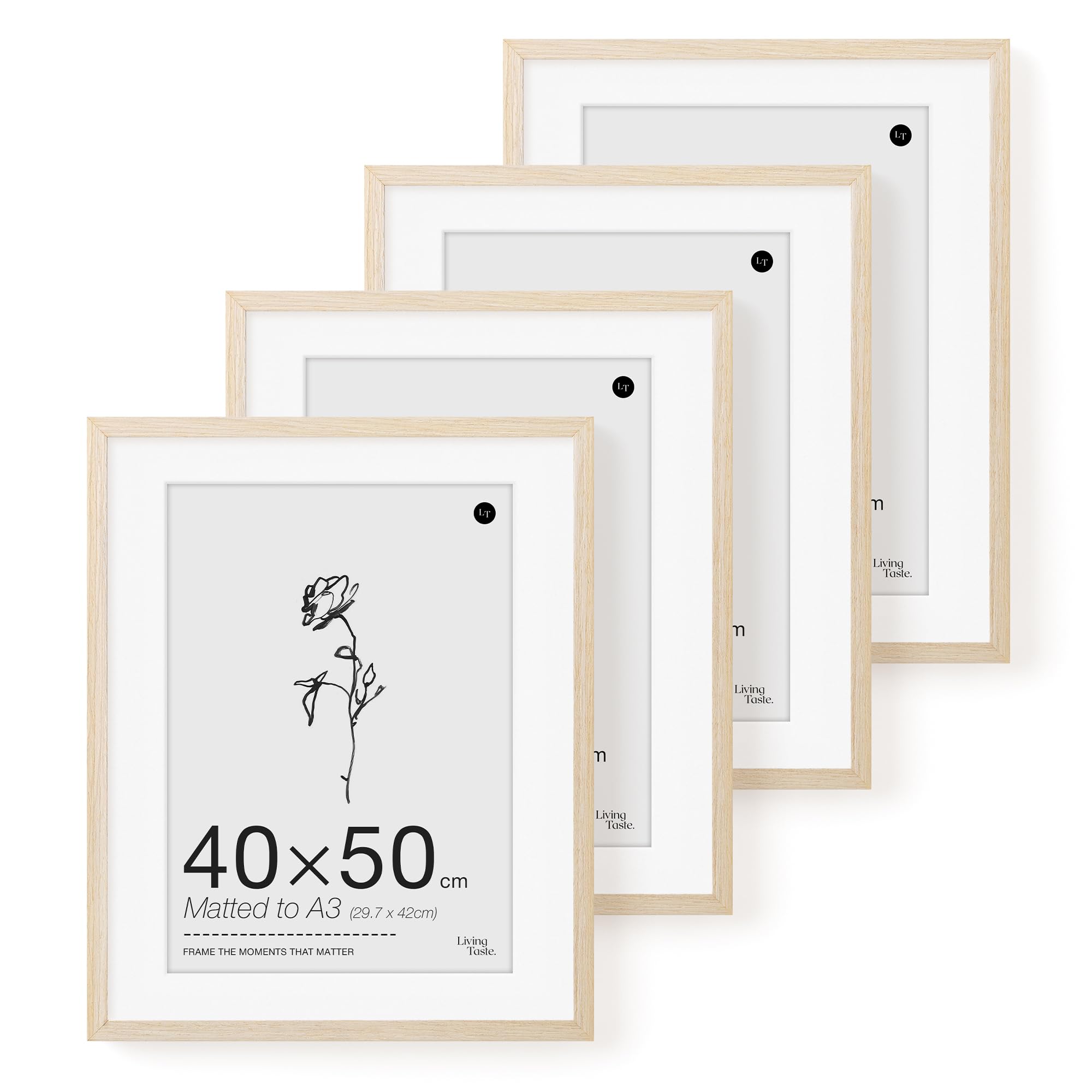 LIVINGTASTE 40x50cm Picture Frame, 16x20 inch Wood Photo Frame with Mount for A3, 4 Pack Natural Oak Finish Wall Frame with Acrylic Front, Ideal for Gallery Display, Poster Art Print — image 1