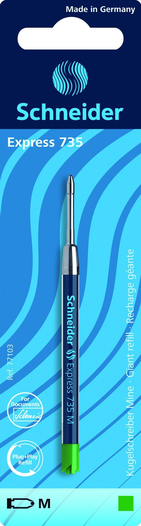 Schneider Express 735 Ballpoint Pen Refill Indelible, M, Green, Pack of 1