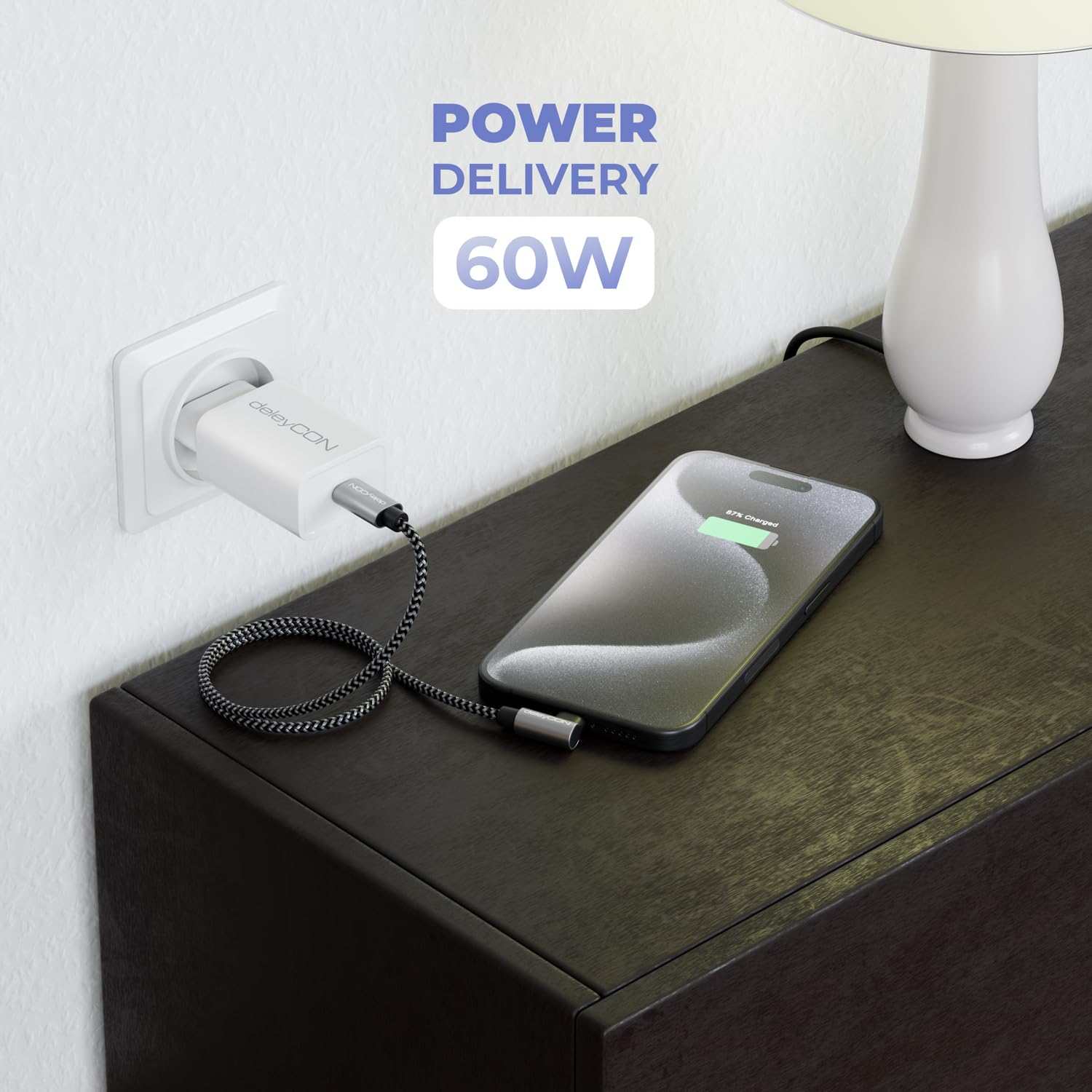deleyCON 0,30m USB C Kabel 1x 90° Kątowy PD3.0 (60W Szybkie Ładowanie) Krótki 30cm USB-C na USB-C Kabel Ładowania do iPhone 17 16 15 Pro Max Air, S26 S25 S24 Pixel iPad Pro MacBook Air Tablet Switch