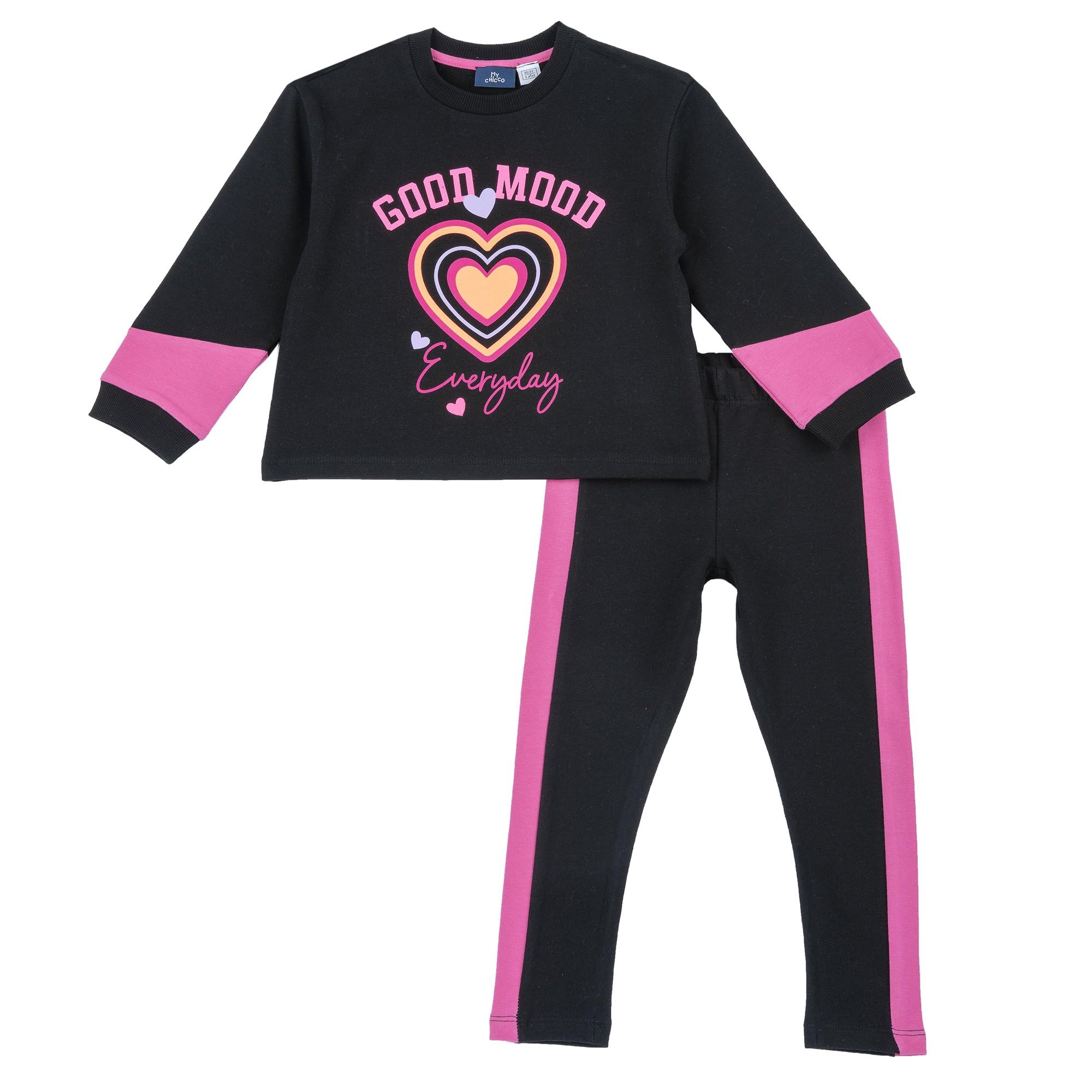 Chicco, Chándal de manga larga para niña, color rosa y negro