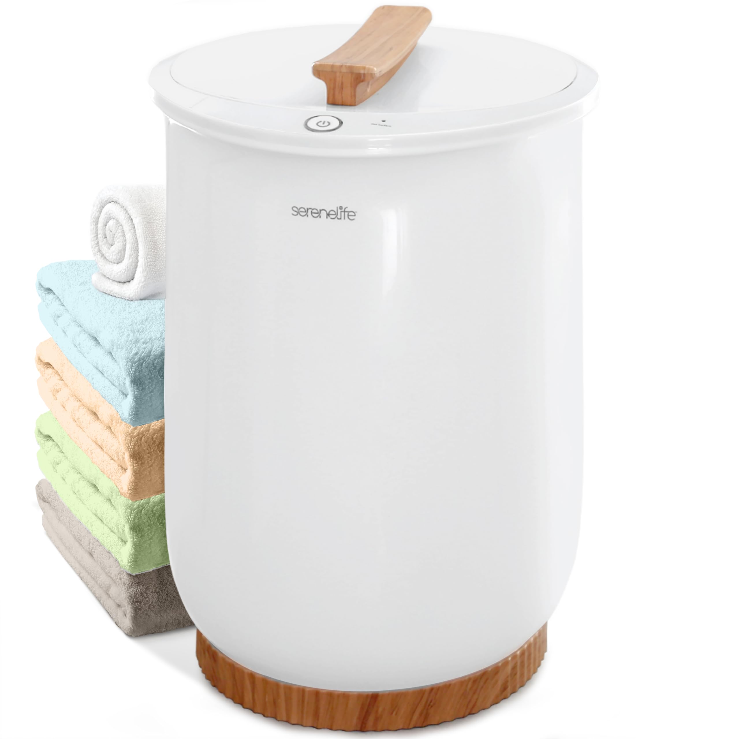 SereneLife Bucket-Towel Warmers, White Large-Towel Warmer for Spa and-Bathroom, Luxury-Towel Heater Gifts for Him & Her, Auto Shut-Off, Fits 2 large-Bath-Towels, Blankets-Bathrobes, PJ's (Bamboo)