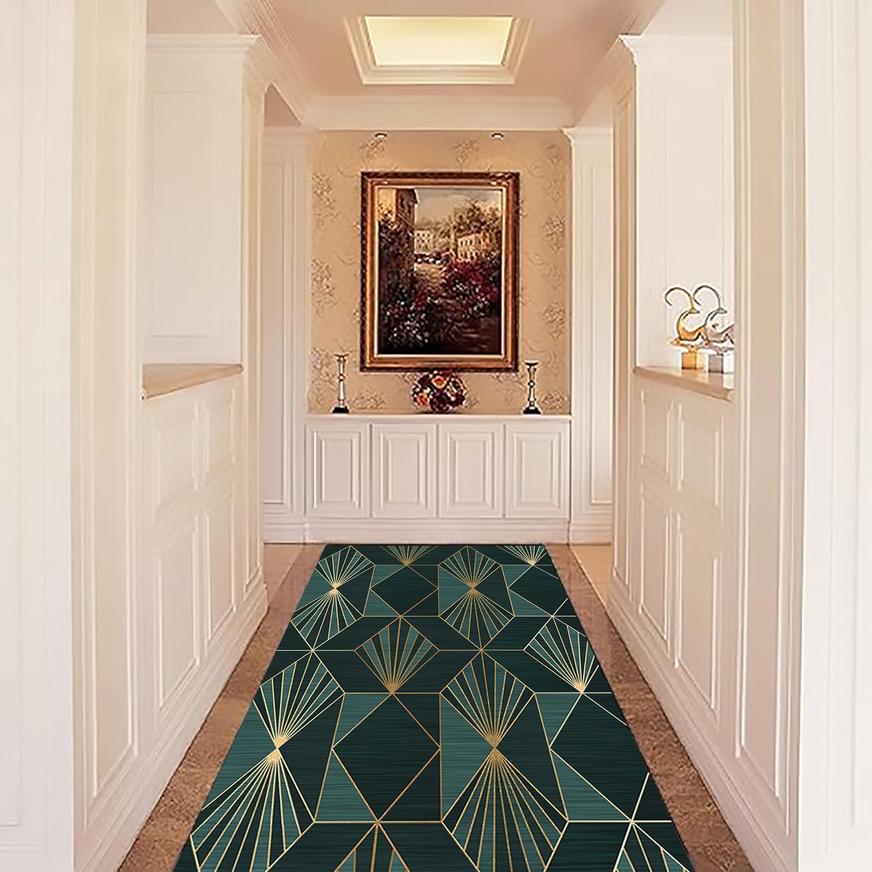 CUIMEIHallway Runner Rug 60 x 460 cm Non-slip Durable Machine Washable Rugs with Non-Slip Rubber Backed for Hallway Kitchen Living Room, Green