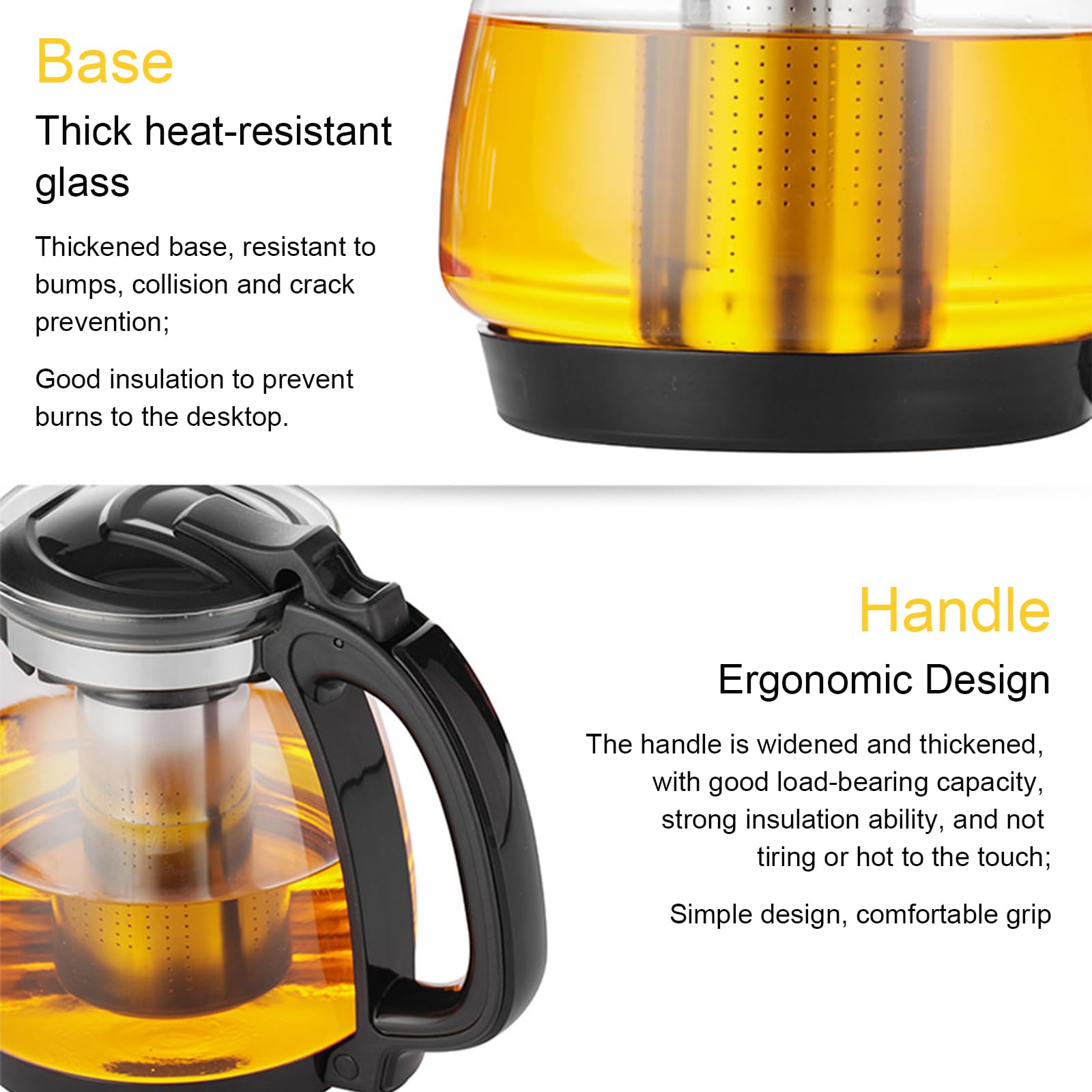 Teekanne Glas 2 Liter Mit Siebeinsatz, Edelstahl Filter Sieb, Bürste - Für Schwarztee, Grüntee und Kräutertee
