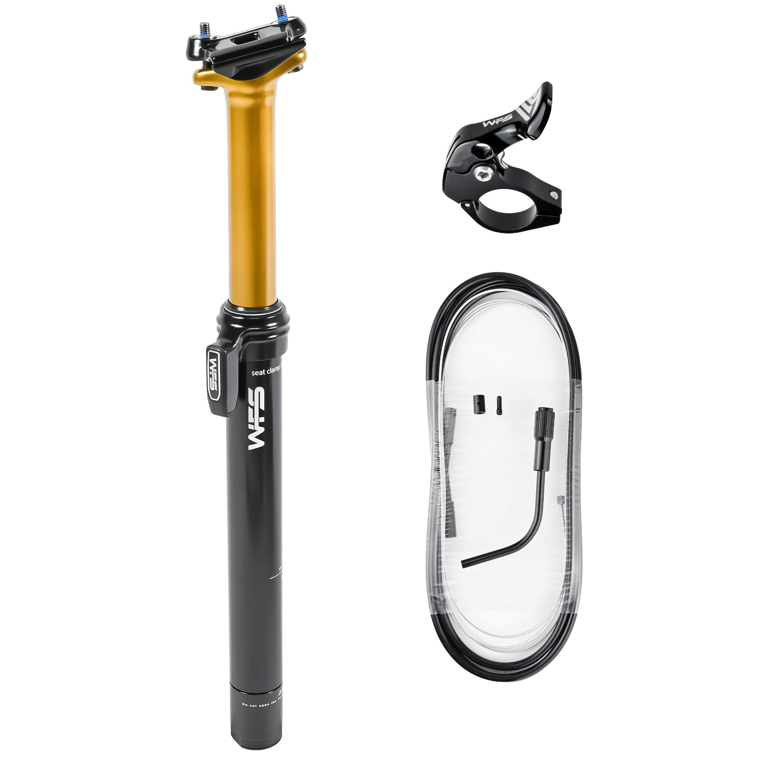 WFS TerraX External Dropper Post w/ Remote Lever and Cable, 31.6. x 450mm, Travel 150mm, Aluminum Alloy Seatpost for Mountain/Road/ City Bikes, MTB, Gold