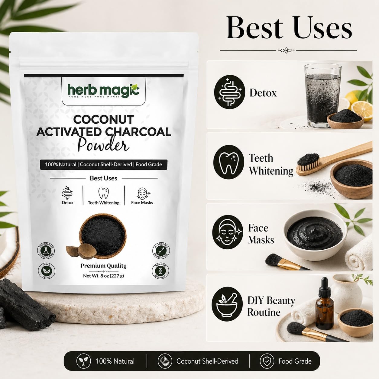 Herb Magic Activated Charcoal Powder, Food Grade Coconut Shell, 8 oz — Amazon image 2