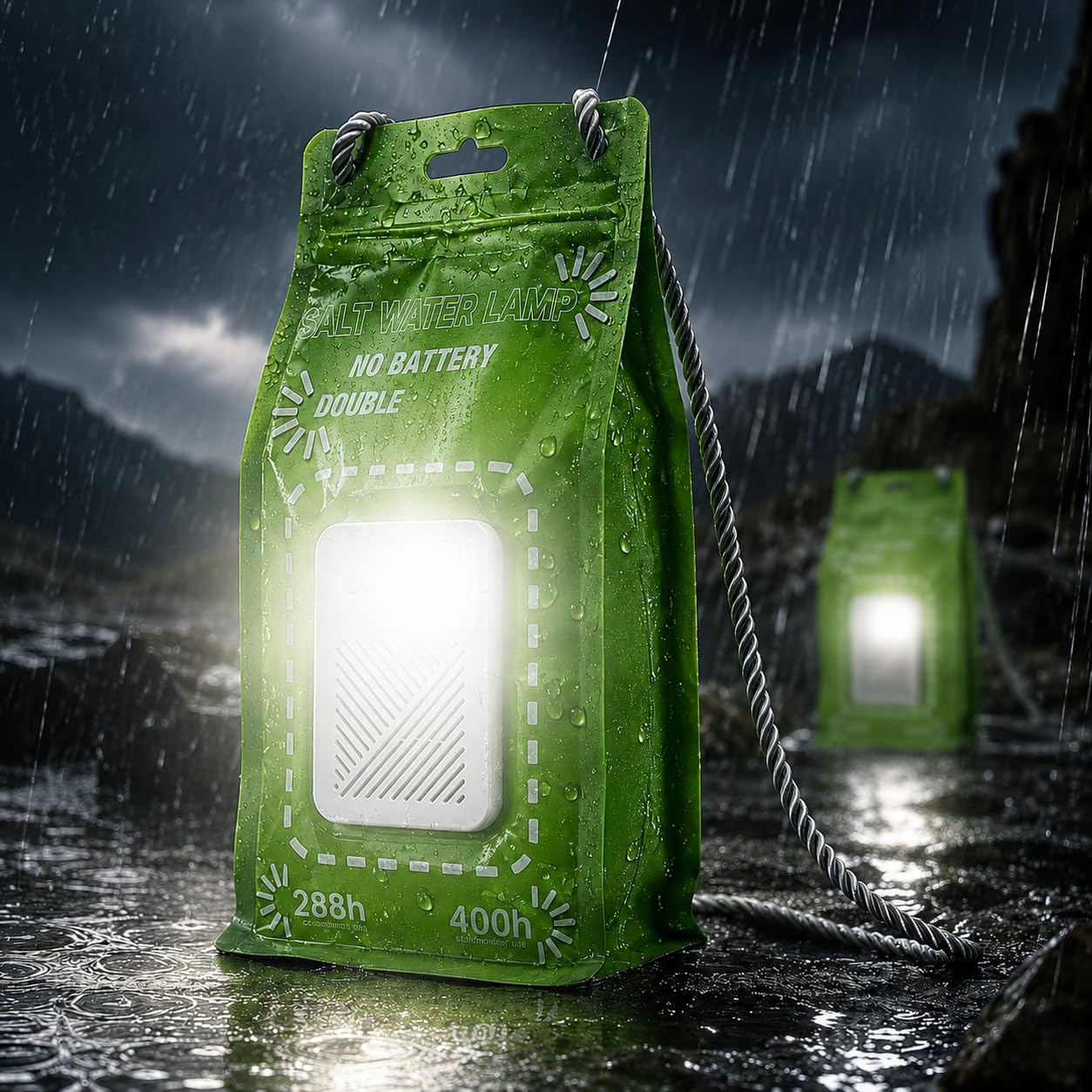 Portable Salt Lamp Emergency Light,No Battery Emergency Lamp,2 Light Modes 400 Hours Water Lamplight,Outdoor Activities Night Fishing Camping Earthquake Survival Kit,Salt Do Not Included