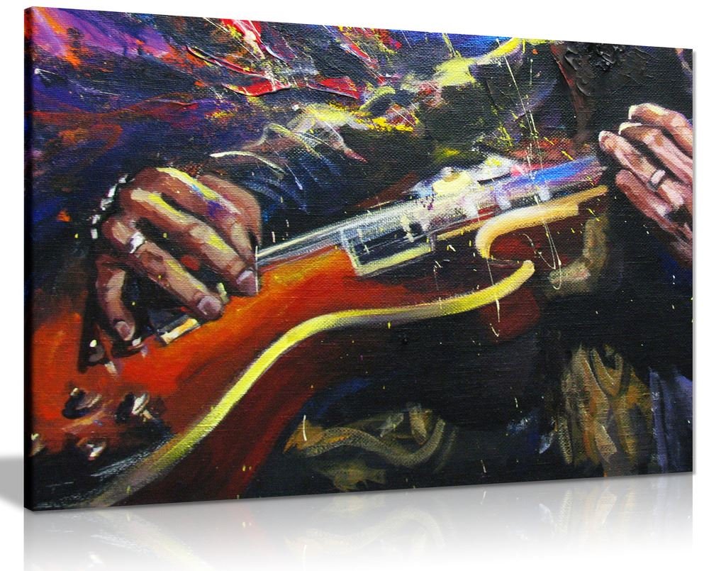 Panther Print Multi-Color Painting Of Guitarists Hands Music Multicoloured Canvas Wall Art Picture Print (36X24)