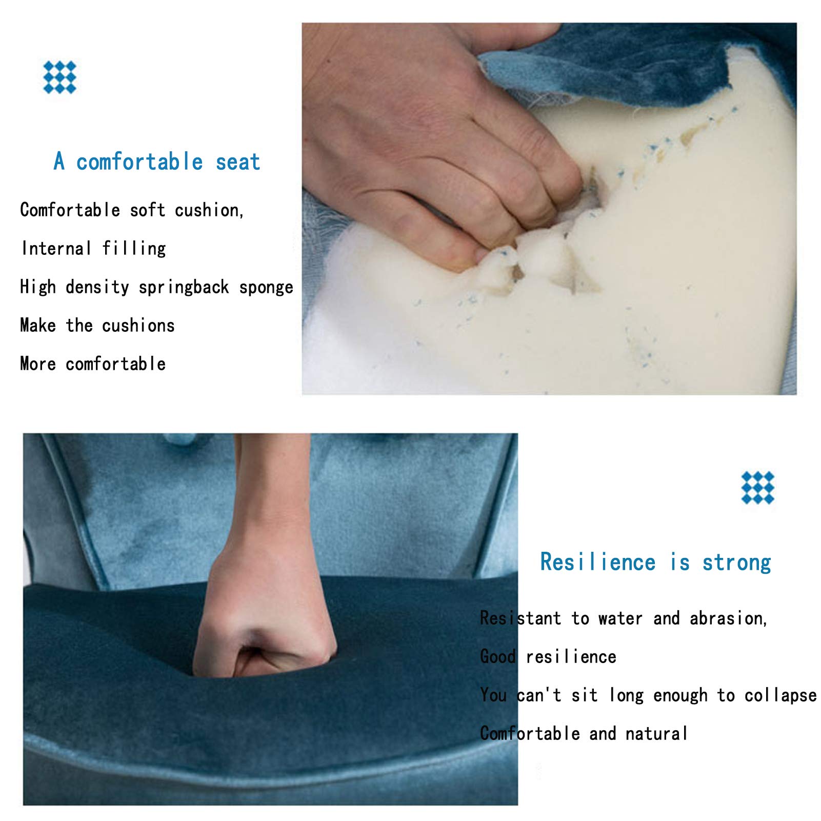 sdneNest Moderno taburete de tocador de maquillaje de espalda baja, banco de tocador acolchado con patas de madera de goma blanca, silla de esponja de alta elasticidad para dormitorio, elegante
