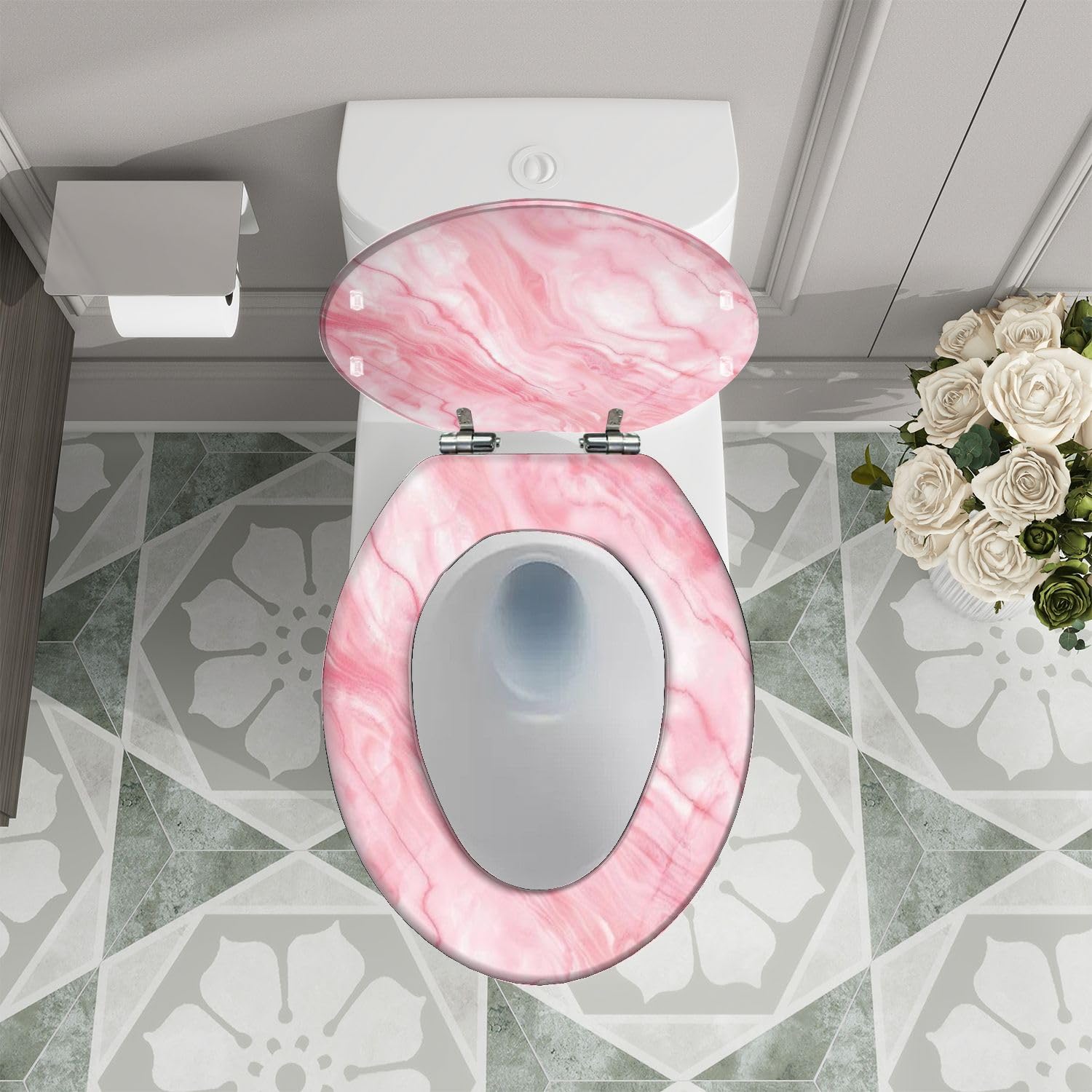 Asiento de inodoro alargado de resina para uso doméstico en el baño.