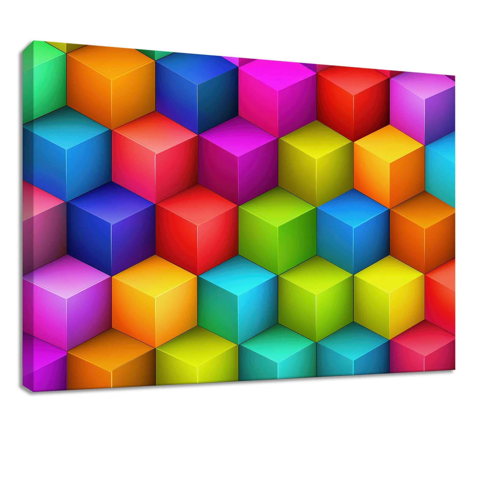 Tela artistica da parete multicolore astratta moderna - Quadri da parete incorniciati per soggiorno, griglia geometrica quadrata pittura decorativa per ufficio, corridoio e camera da letto 100 x 70 cm