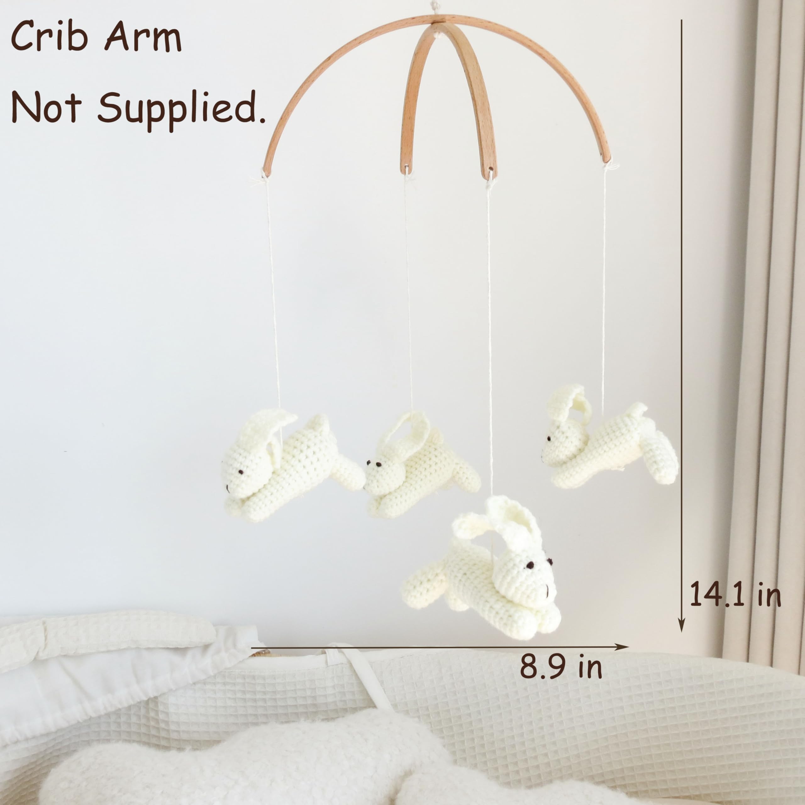 Móvil bohemio para cuna de bebé para niños y niñas, decoración neutra para guardería con conejitos y conejos hechos a mano, móvil colgante de madera para moisés, decoración de dormitorio con temática