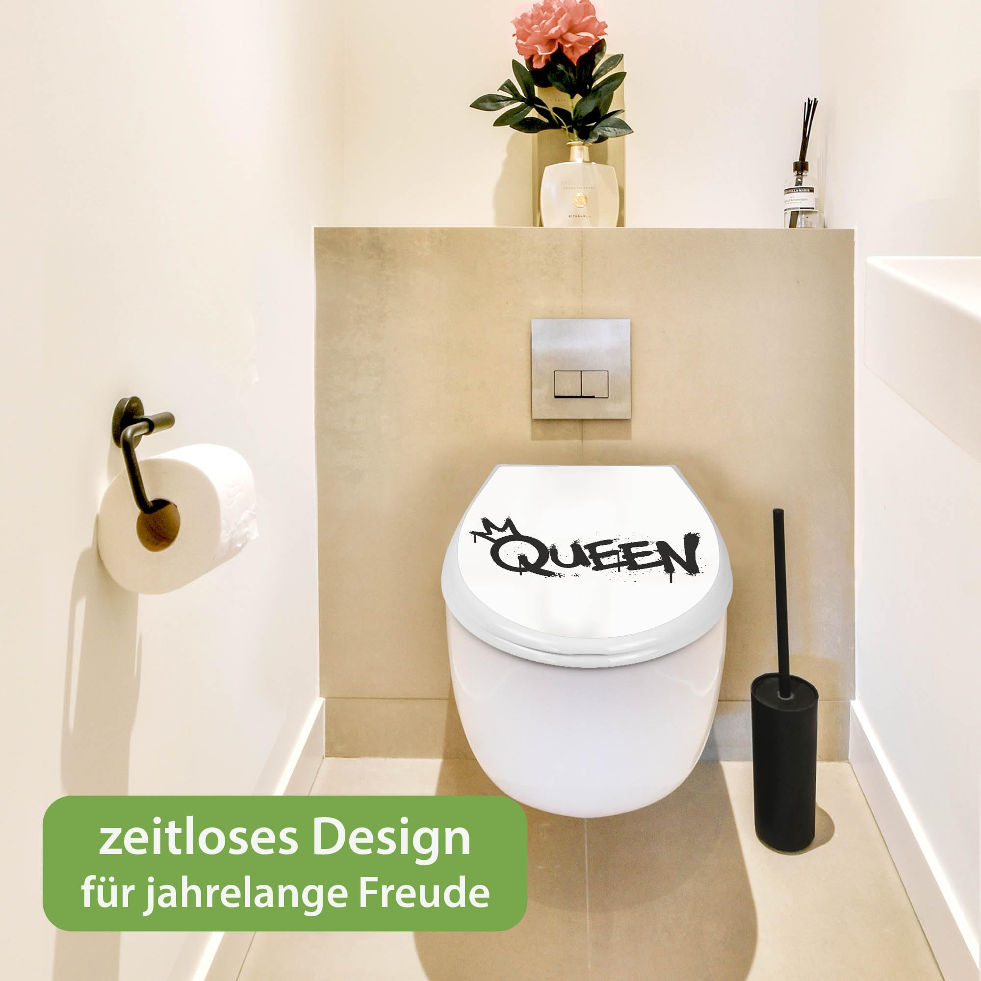 banjado Familien WC Sitz mit Absenkautomatik 44,9x37,1cm - Klobrille mit Kindersitz aus hochwertigem Polypropylen - Toilettendeckel mit Kinder Toilettensitz integriert - Motiv Queen Graffiti
