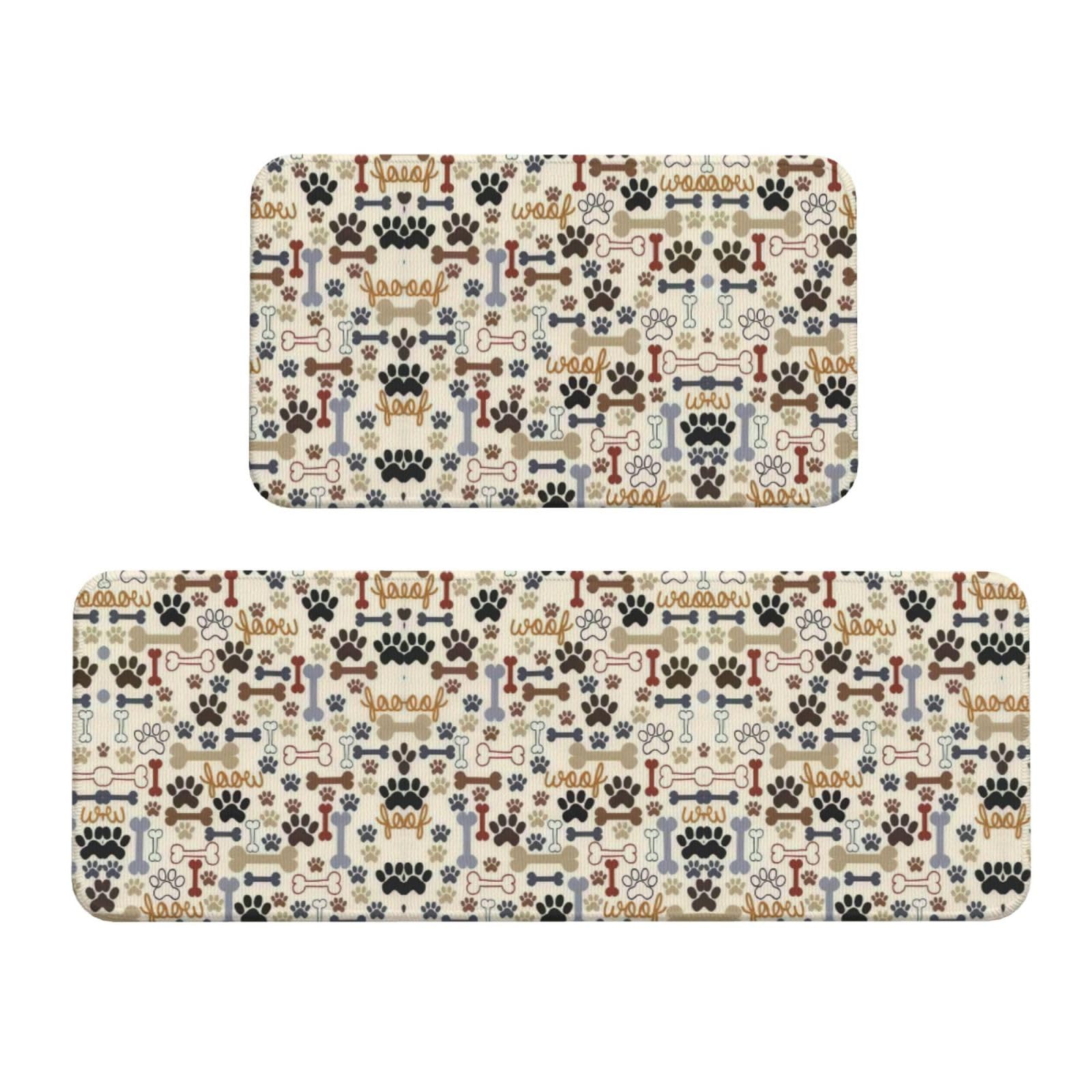 YQxwJL Dog Bones Paw Print Kitchen Rugs Mats Sets,2pcs Absorbent Non-Slip Rug,Soft Comfort Floor Mat,for Hallway Office