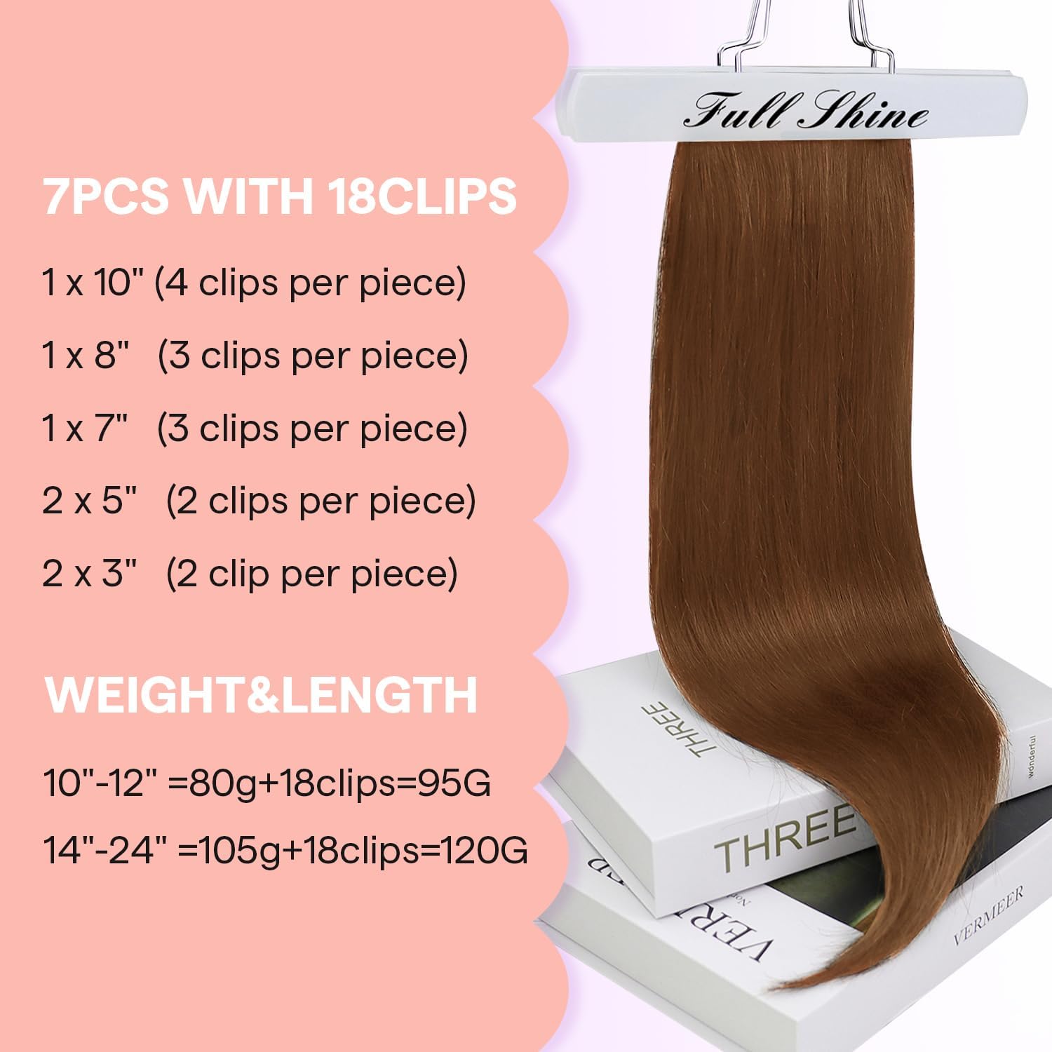 Copper Brown Clip-In Hairpiece for Women - Natural Shine Amazon.com : Full Shine Copper Hair Extensions Clip in, 20  main image 2