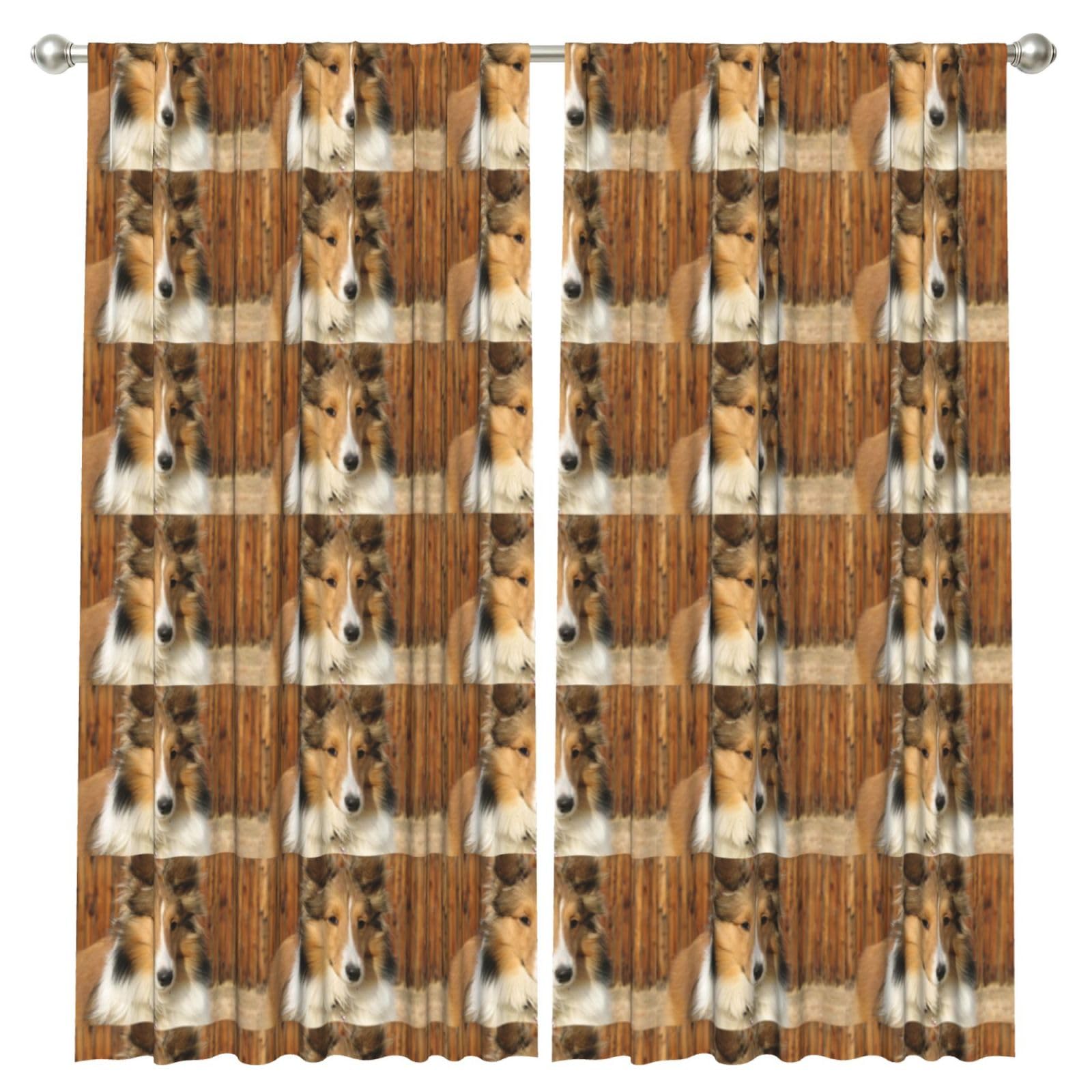 InOmak Beautiful Sheltie Breed Dog, 2 Panels Window Curtains 52 x 84 Inch Blackout Curtains for Living Room Bedroom
