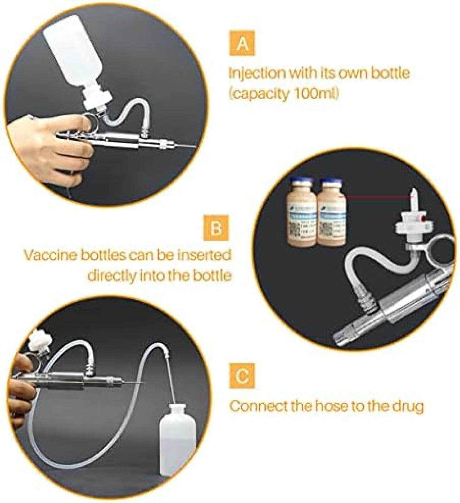 Inyector De Pistola De Jeringa Para Ganado, Jeringa Continua Automática Para Ganado De 2/5 ML, Equipo Veterinario Con Botellas Vacunación Metal Multifunción Granja Veterinaria Pollo Oveja Caballo,