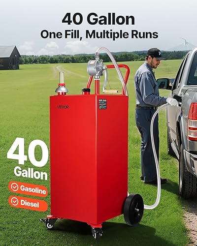 Miniatura 11 de VEVOR Organizador de combustible, 35 galones, tanque de almacenamiento de gas en 4 ruedas, con bomba de transferencia manual, contenedor