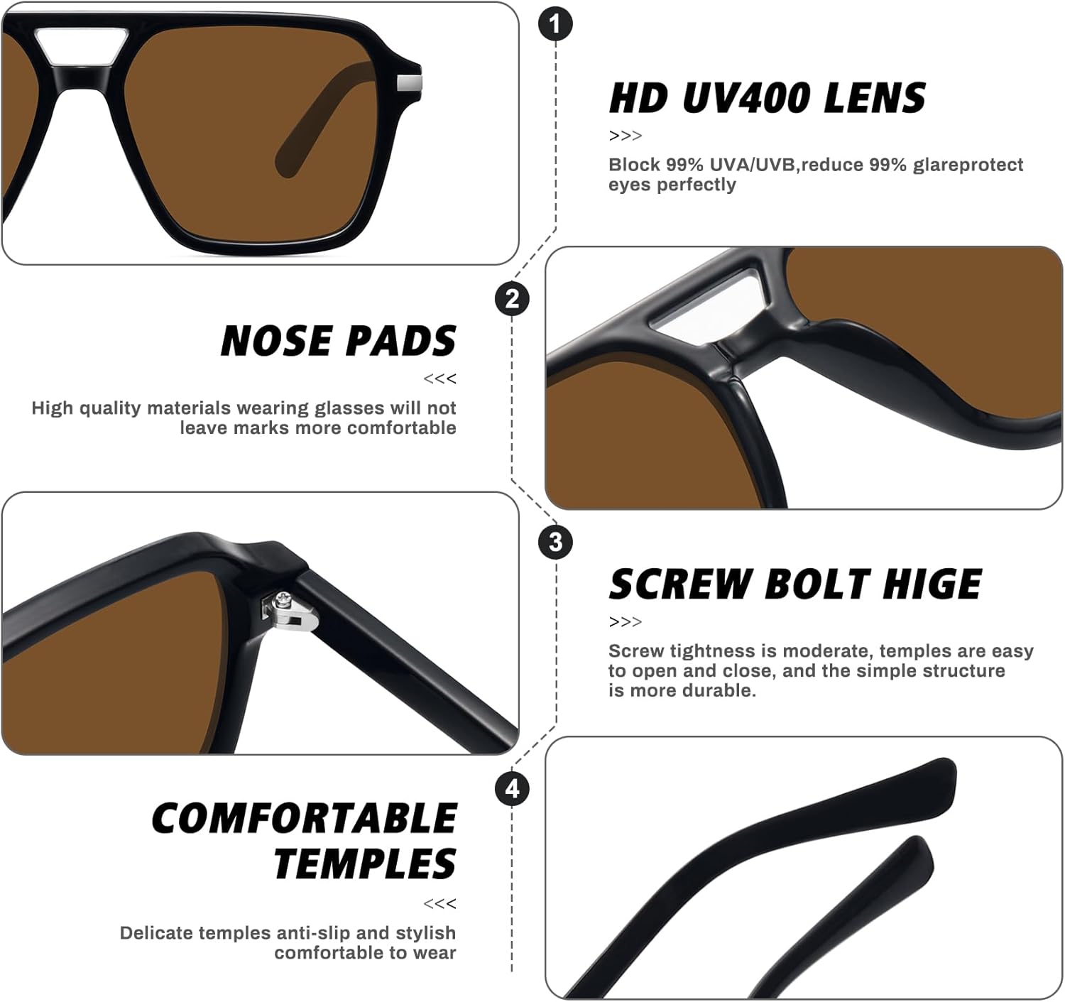 Retro Aviator Sunglasses for Women Men Trendy Classic Square 70s 80s 90s Vintage Shades Double Bridge Aviators FZN813 - Image 5