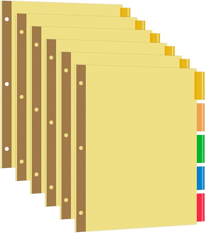 Amazon Basics 3 Ring Binder Dividers With 5 Tabs, Paper Binder Dividers, Insertable Multicolor