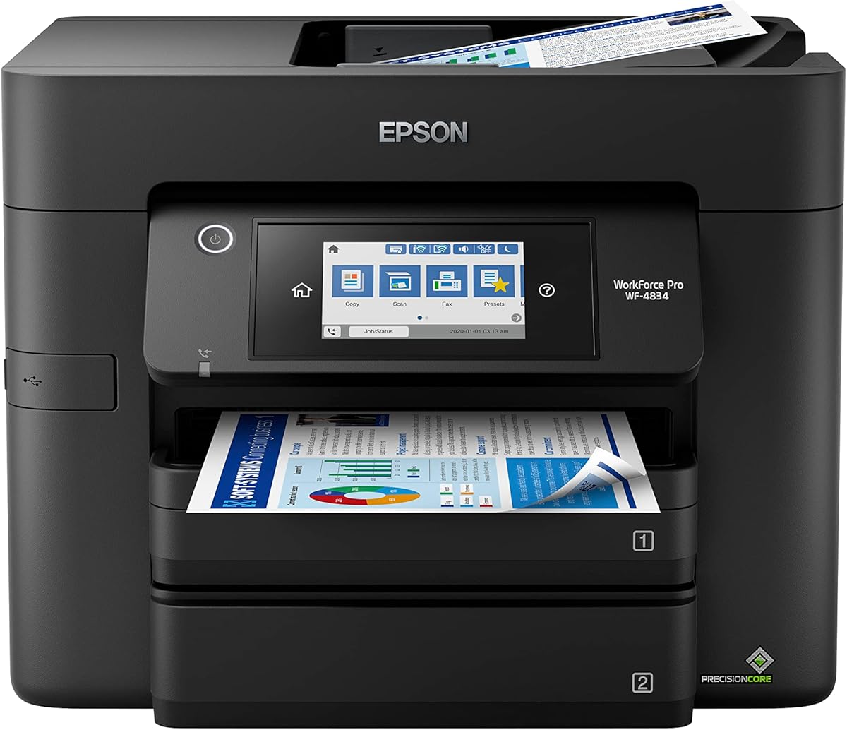Epson Workforce Pro WF-4834 Wireless All-in-One Printer with Auto 2-Sided Print, Copy, Scan and Fax, 50-Page ADF, 500-sheet Paper Capacity, and 4.3" Color Touchscreen