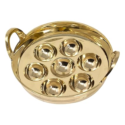 Rock Tawa Brass Paniyaram Pan/Appe/Ponganalu/Paddu 7.5 Inches with 7 Cavities Matt Finish